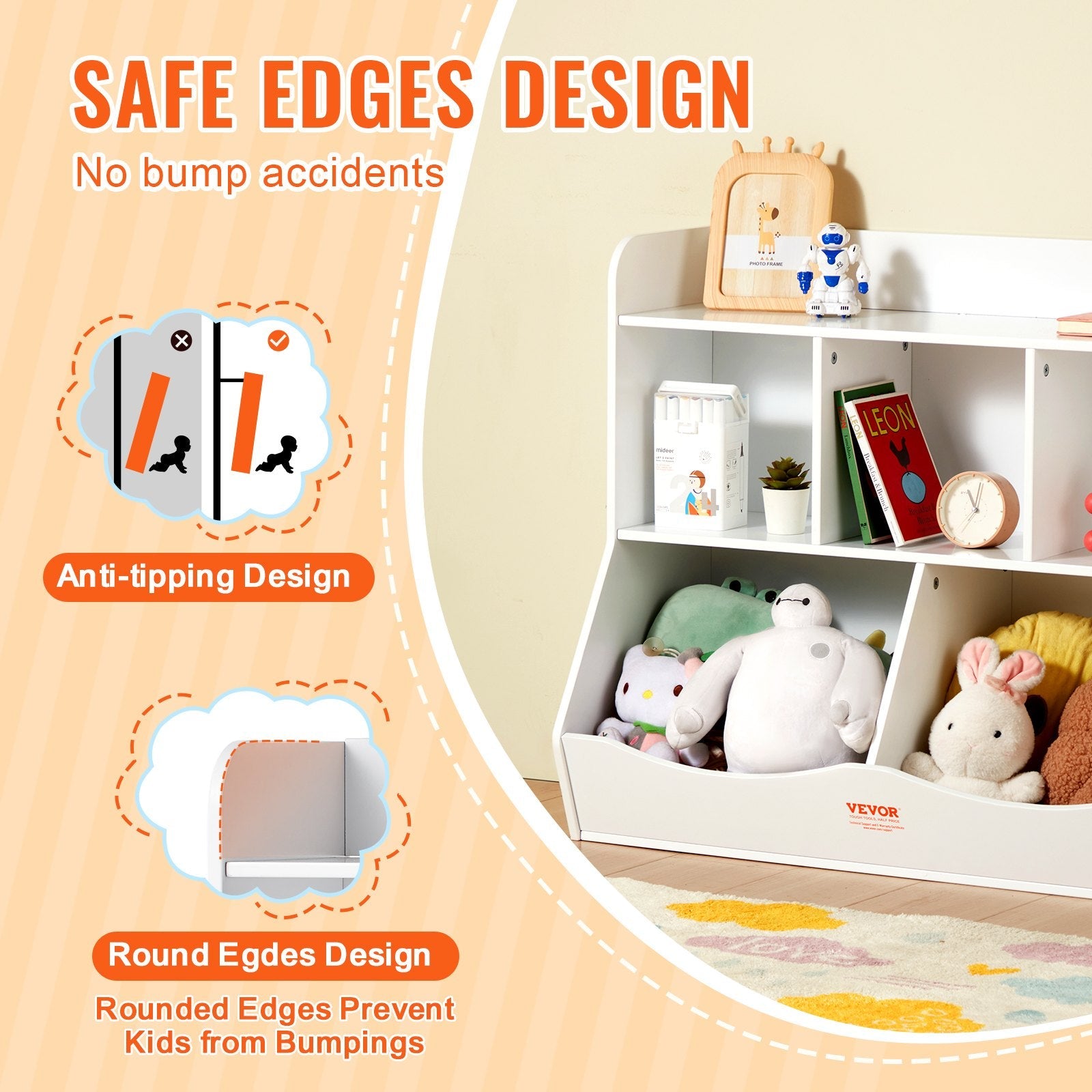 VEVOR Wood Kid Storage Cubby, Toy Storage Organizer with Bookshelf, 5-Cubby Wood Toy Storage Cabinet, Children Book Toy Shelf for Kids Room, Playroom, Kindergarten, Nursery, White 