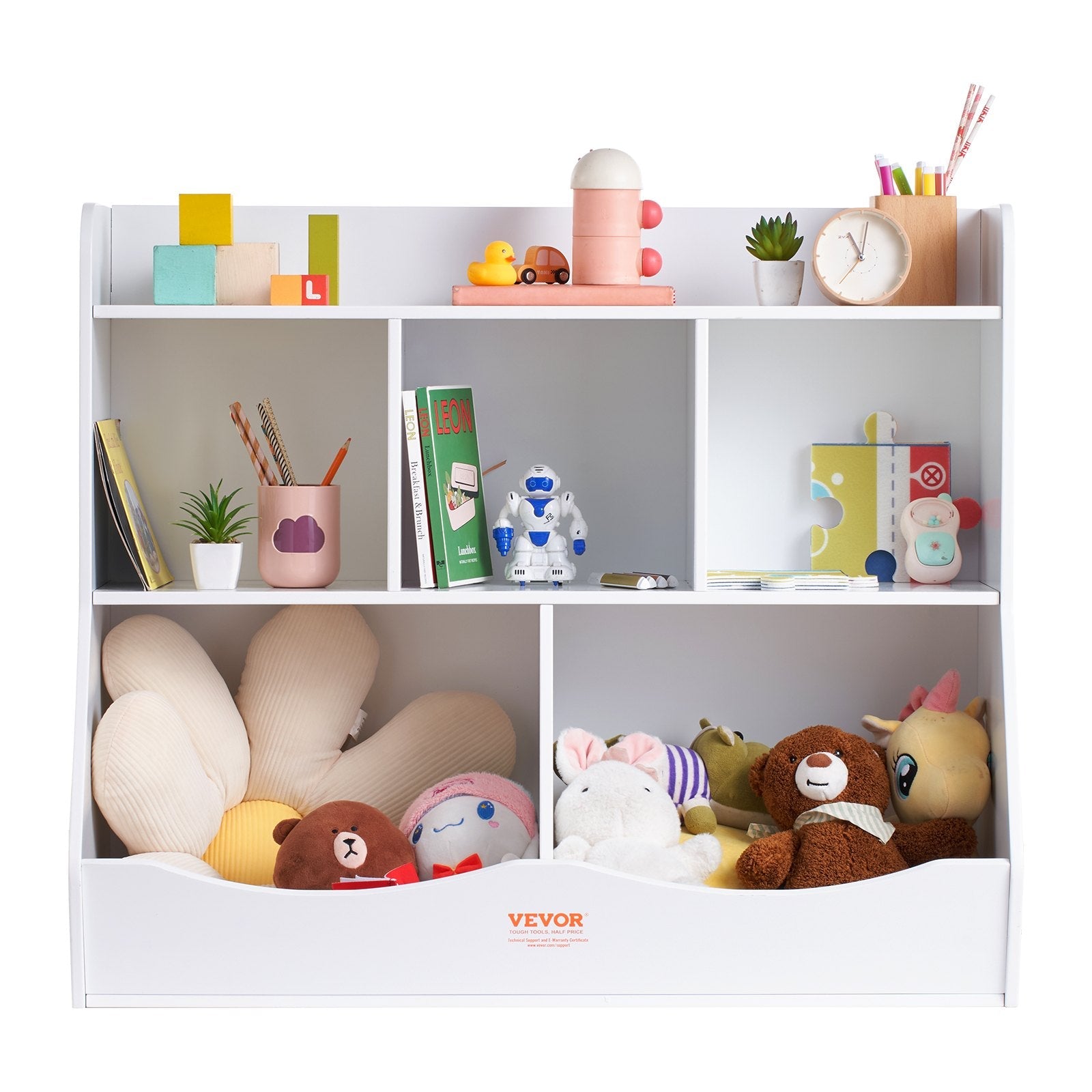 VEVOR Wood Kid Storage Cubby, Toy Storage Organizer with Bookshelf, 5-Cubby Wood Toy Storage Cabinet, Children Book Toy Shelf for Kids Room, Playroom, Kindergarten, Nursery, White 