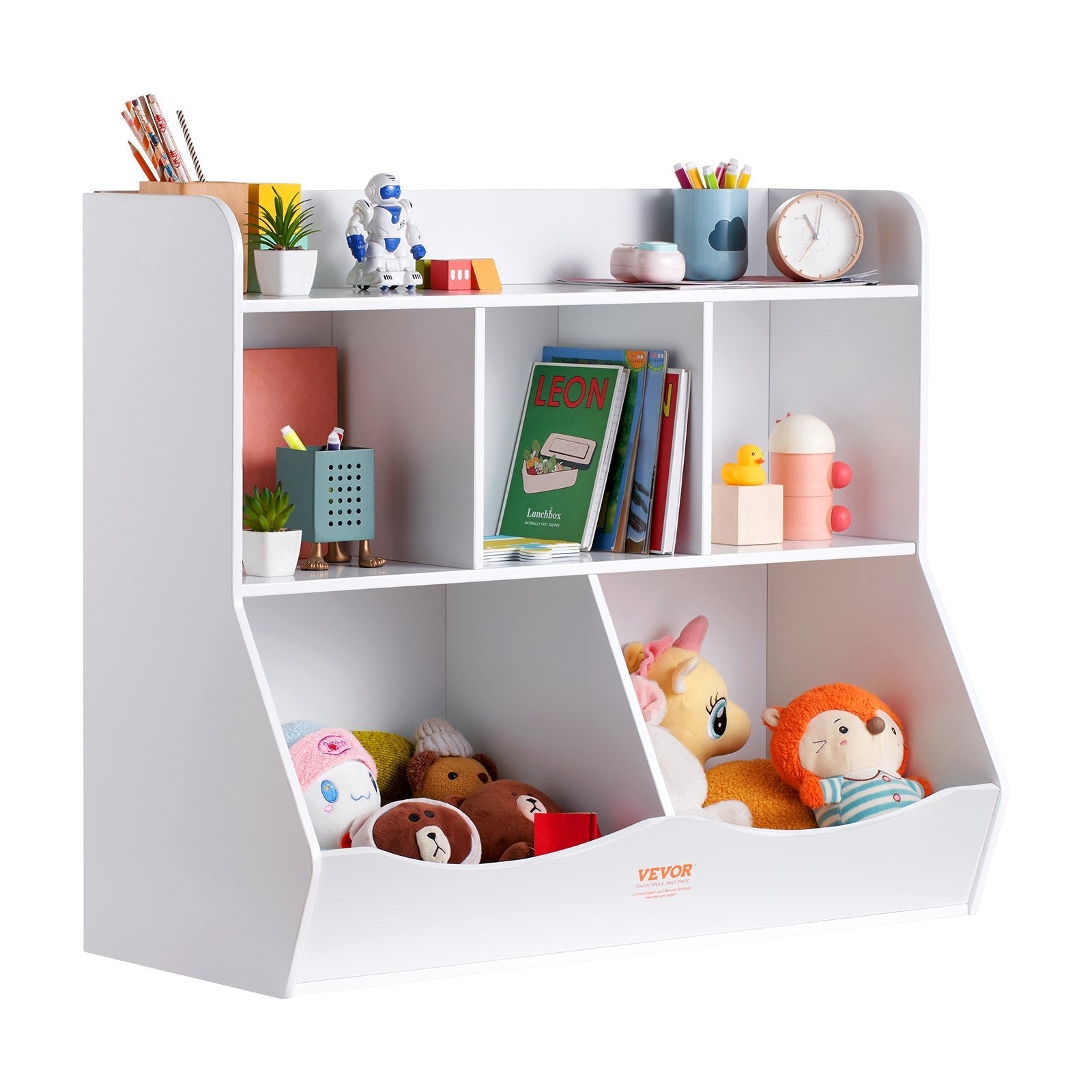 VEVOR Wood Kid Storage Cubby, Toy Storage Organizer with Bookshelf, 5-Cubby Wood Toy Storage Cabinet, Children Book Toy Shelf for Kids Room, Playroom, Kindergarten, Nursery, White 