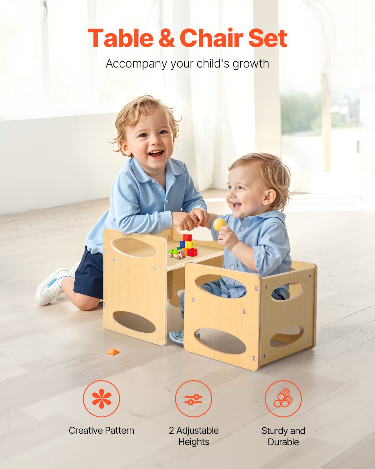 VEVOR Weaning Table and Chair Set Montessori Kids Activity Table and Chair Wood 