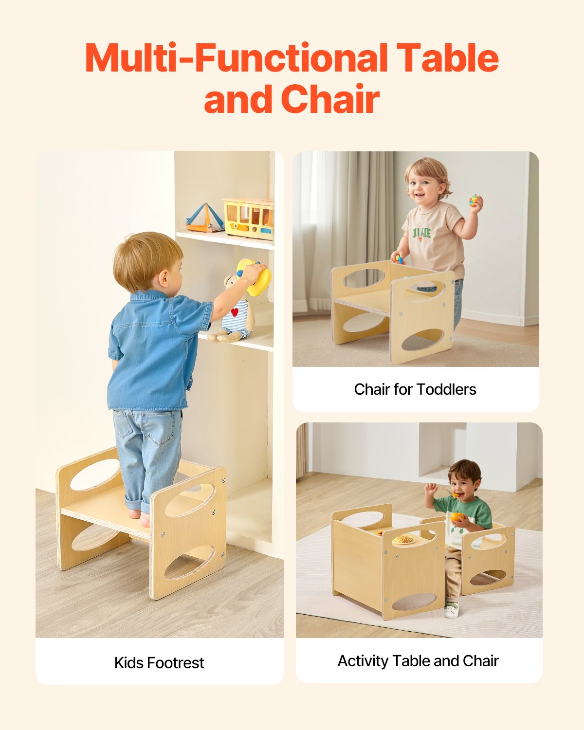VEVOR Weaning Table and Chair Set Montessori Kids Activity Table and Chair Wood 