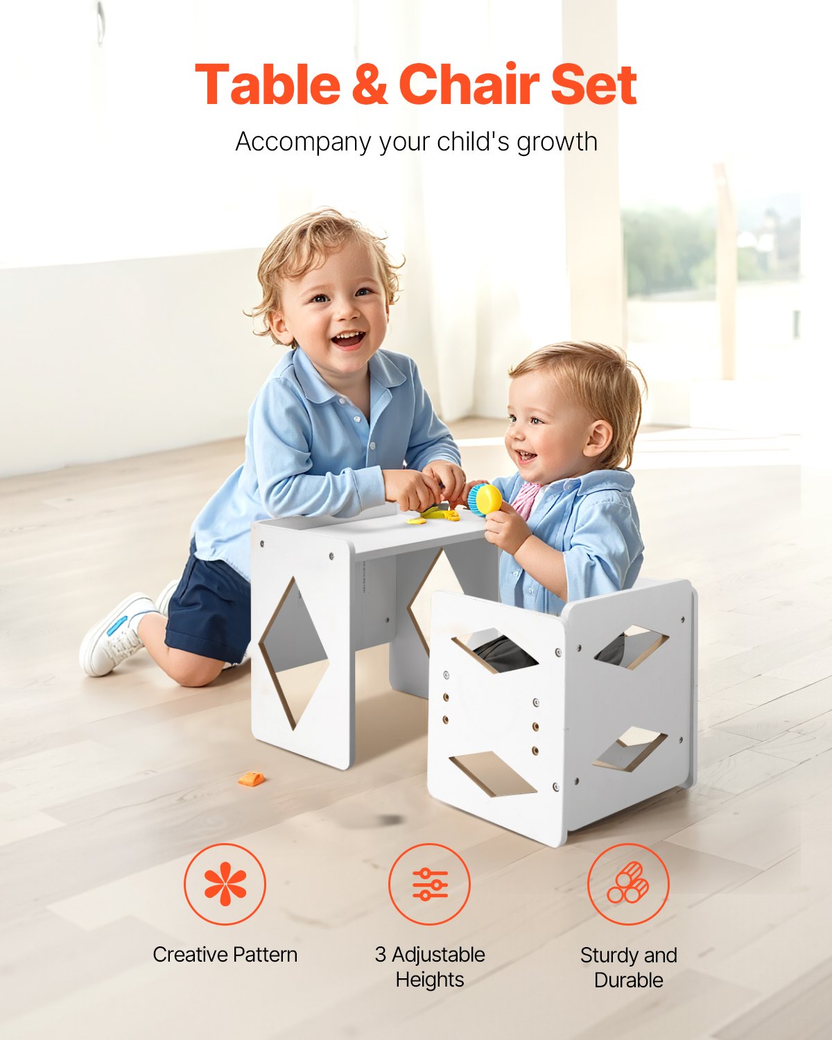 VEVOR Weaning Table and Chair Set Montessori Kids Activity Table and Chair White 