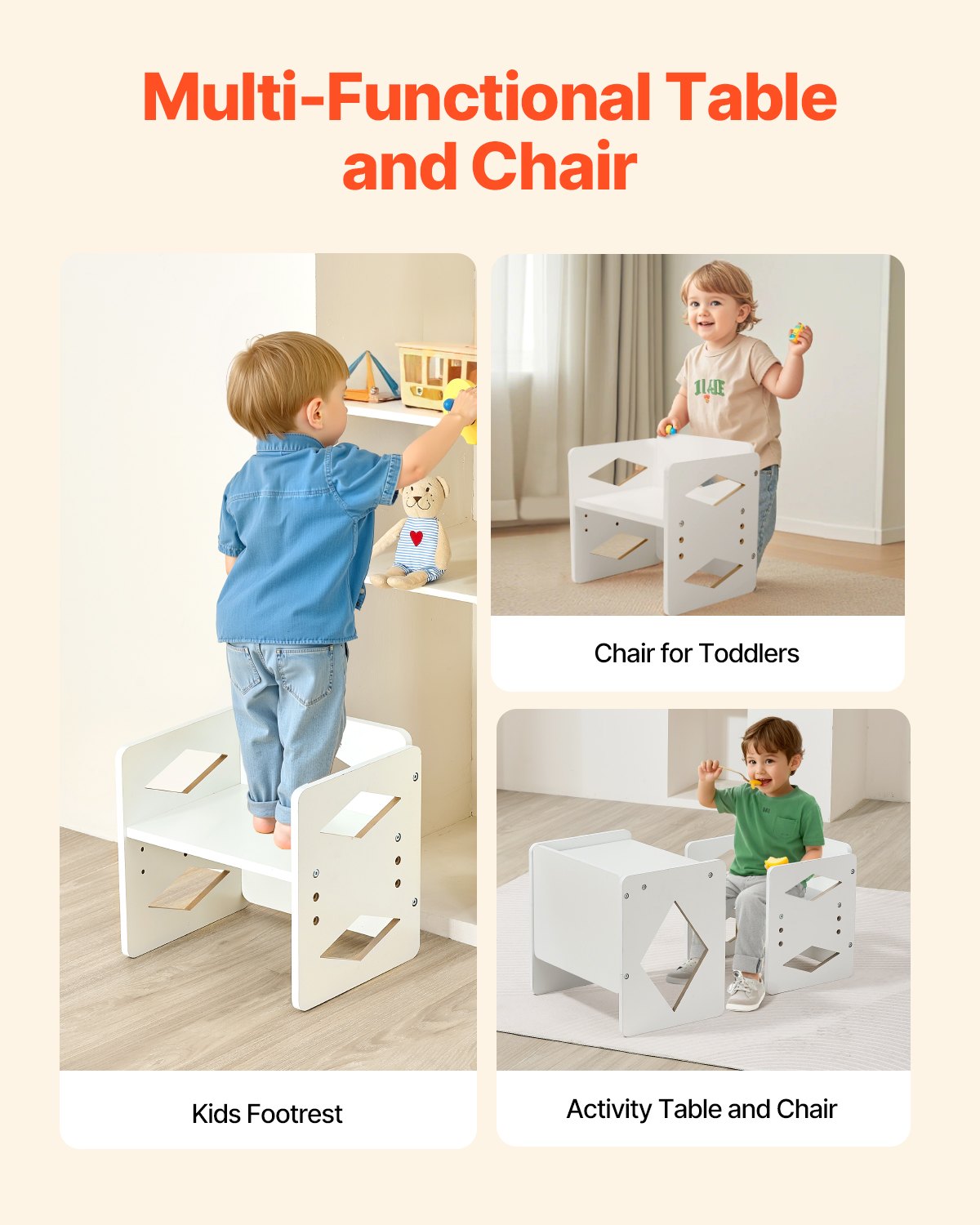VEVOR Weaning Table and Chair Set Montessori Kids Activity Table and Chair White 