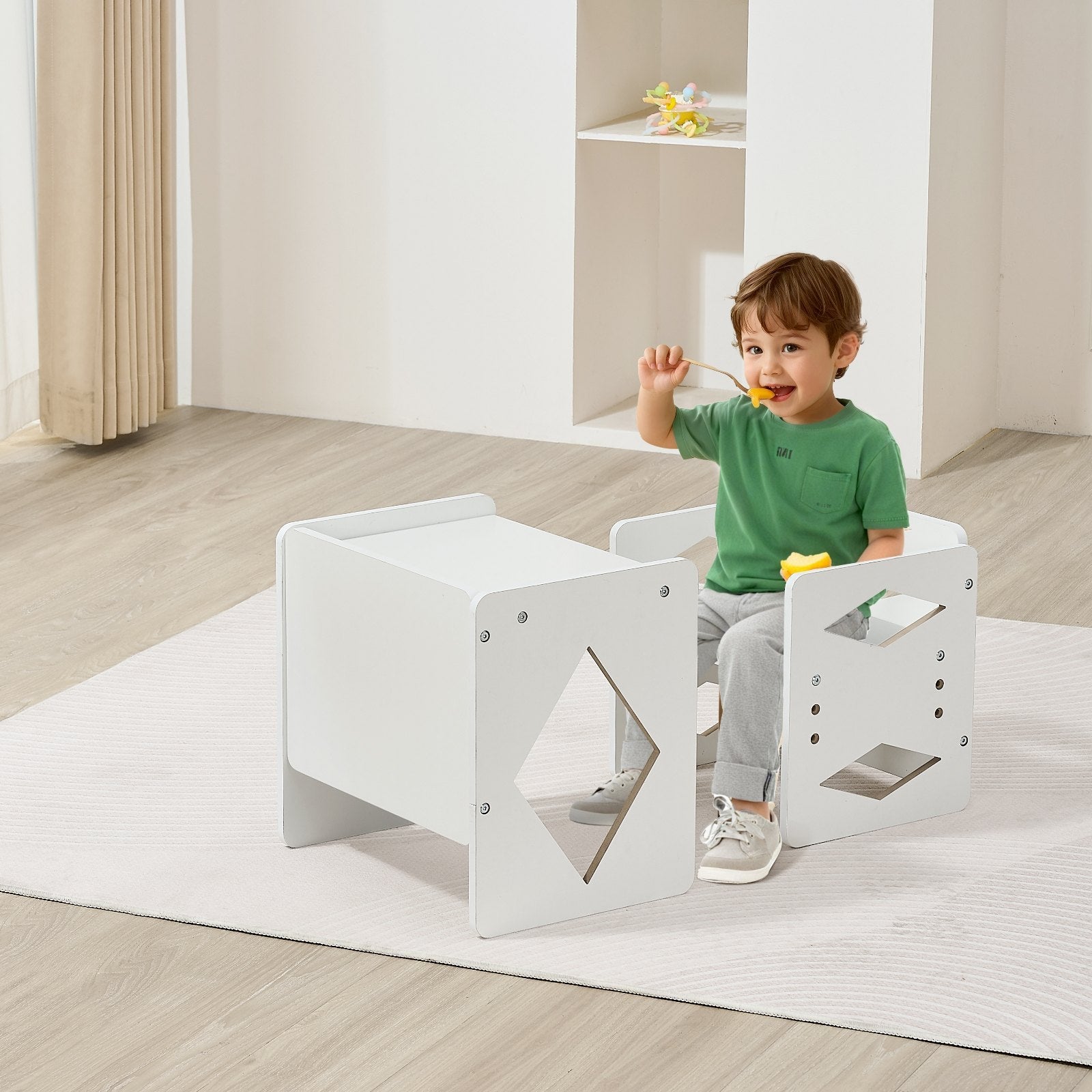 VEVOR Weaning Table and Chair Set Montessori Kids Activity Table and Chair White 