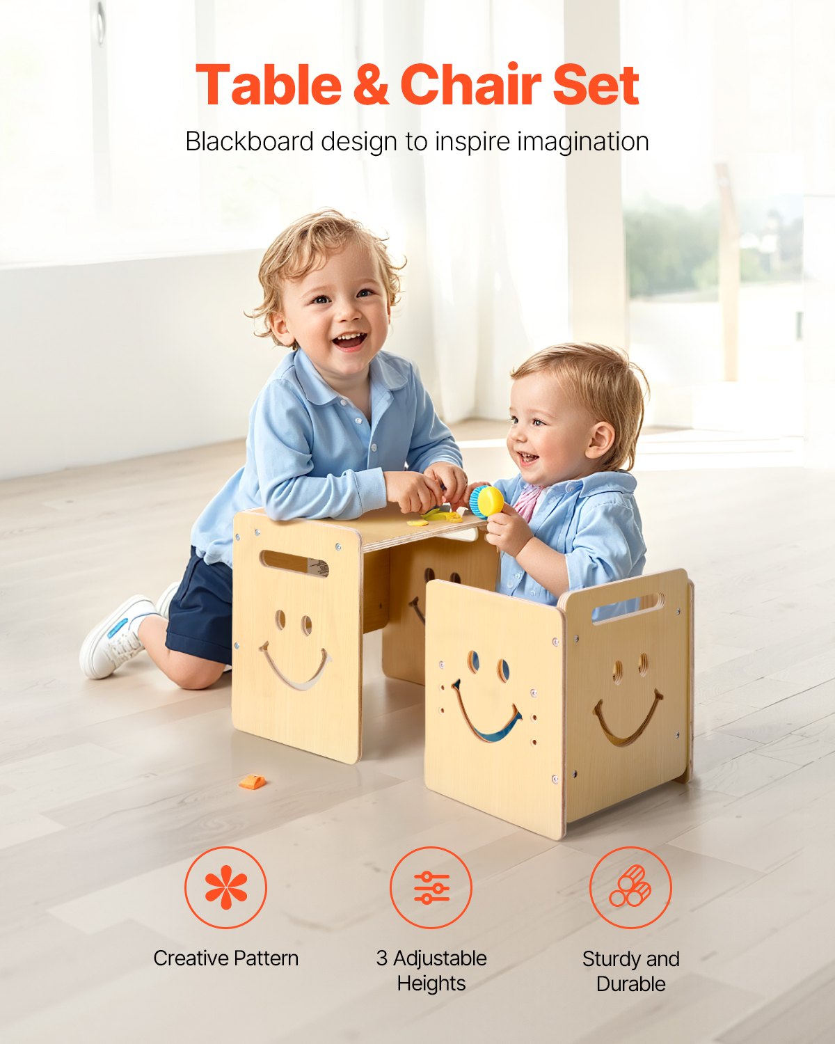 VEVOR Weaning Table and Chair Set Montessori Toddler Desk with Blackboard Wood 