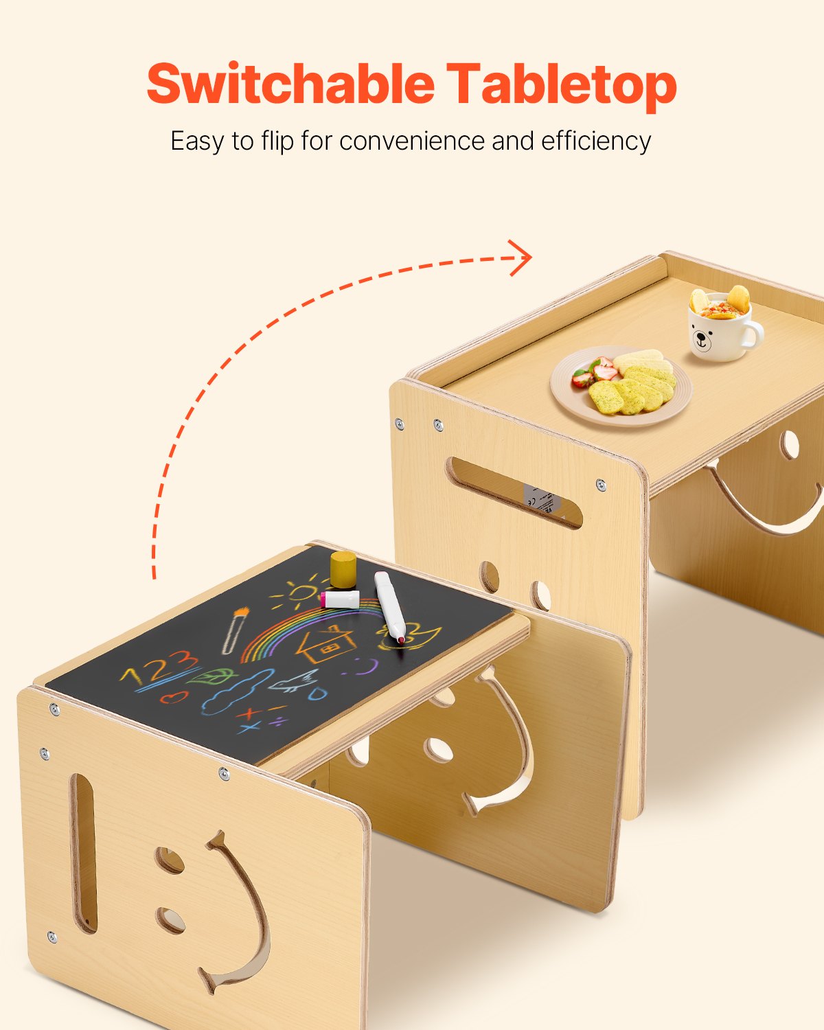 VEVOR Weaning Table and Chair Set Montessori Toddler Desk with Blackboard Wood 