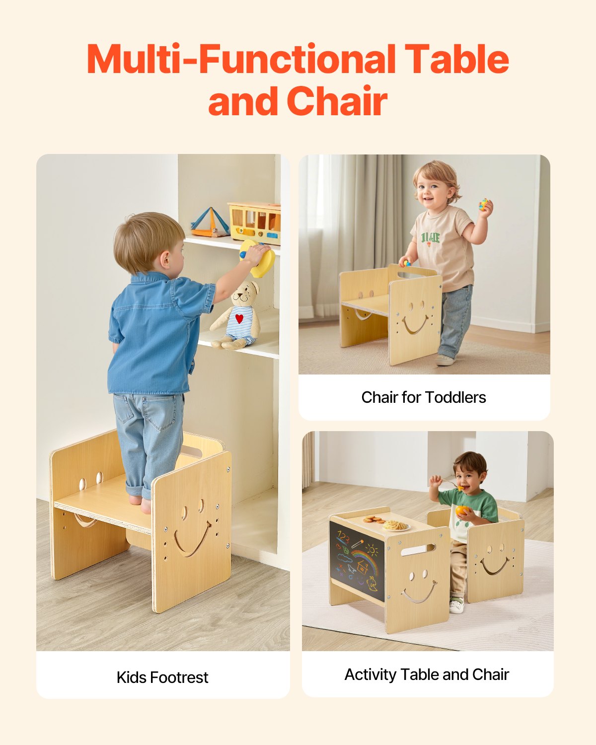 VEVOR Weaning Table and Chair Set Montessori Toddler Desk with Blackboard Wood 