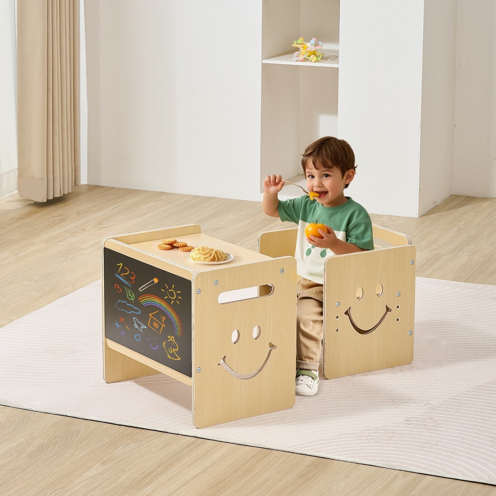 VEVOR Weaning Table and Chair Set Montessori Toddler Desk with Blackboard Wood 