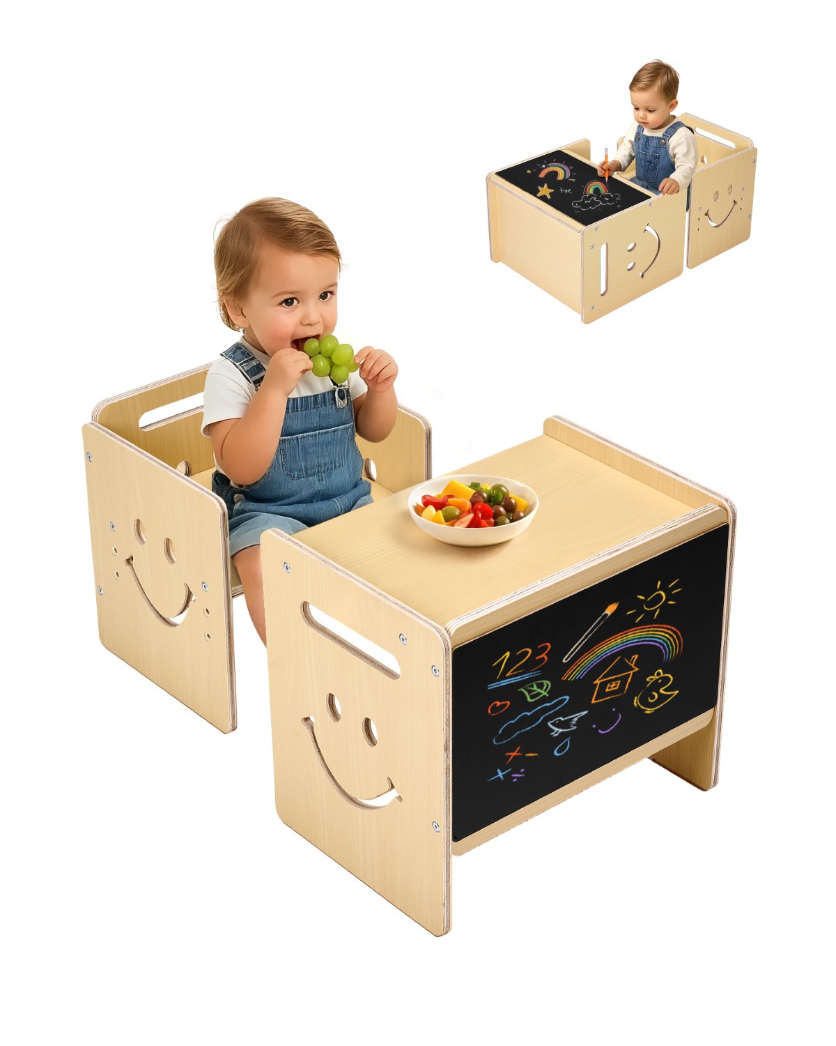 VEVOR Weaning Table and Chair Set Montessori Toddler Desk with Blackboard Wood 
