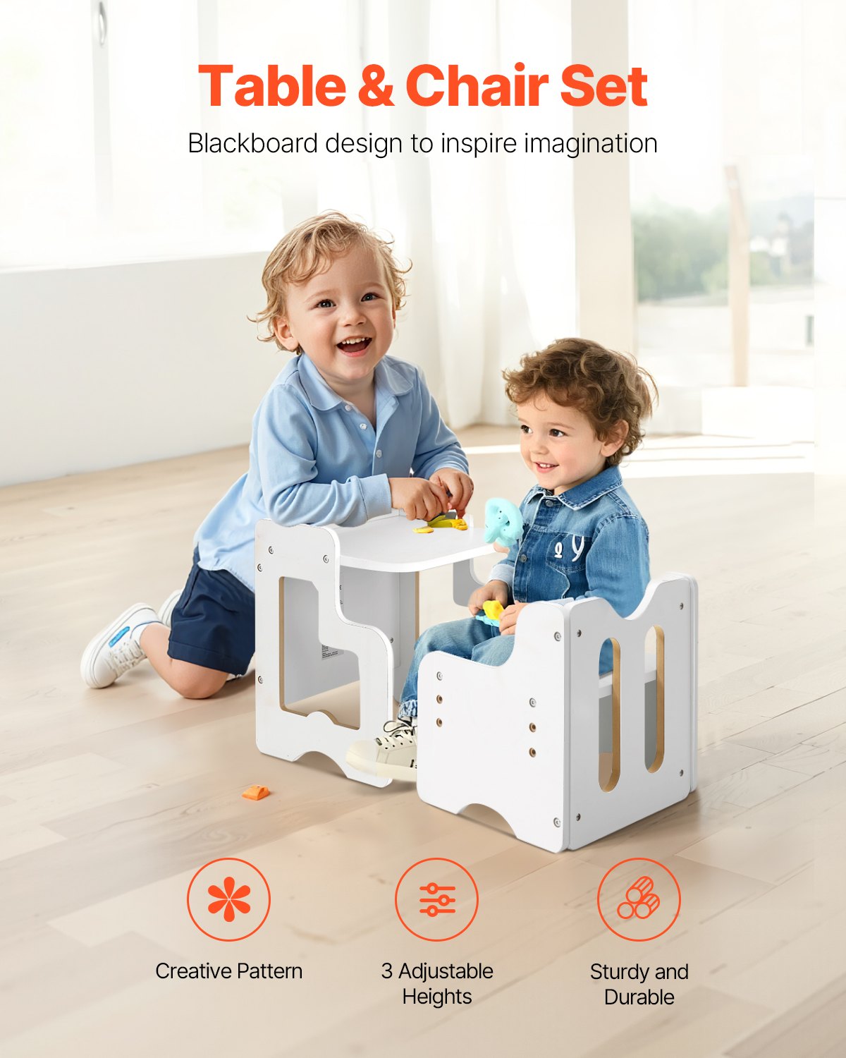 VEVOR Weaning Table and Chair Set Montessori Toddler Desk with Blackboard White 