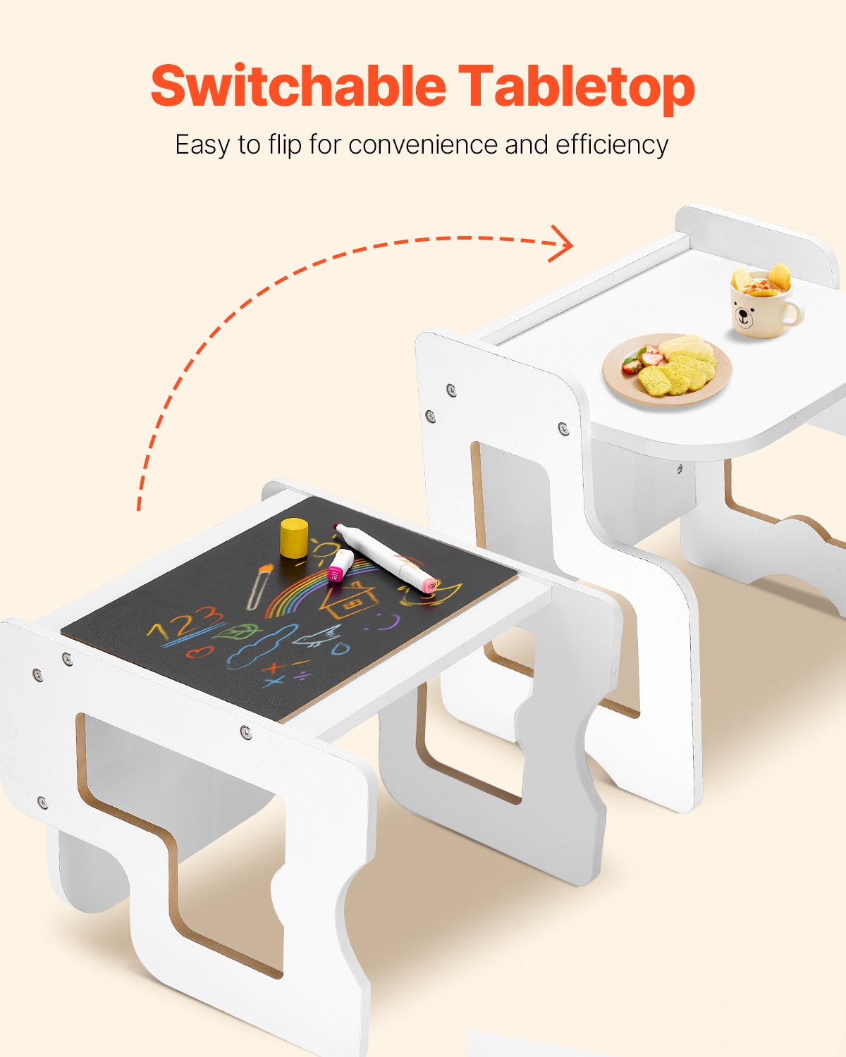 VEVOR Weaning Table and Chair Set Montessori Toddler Desk with Blackboard White 