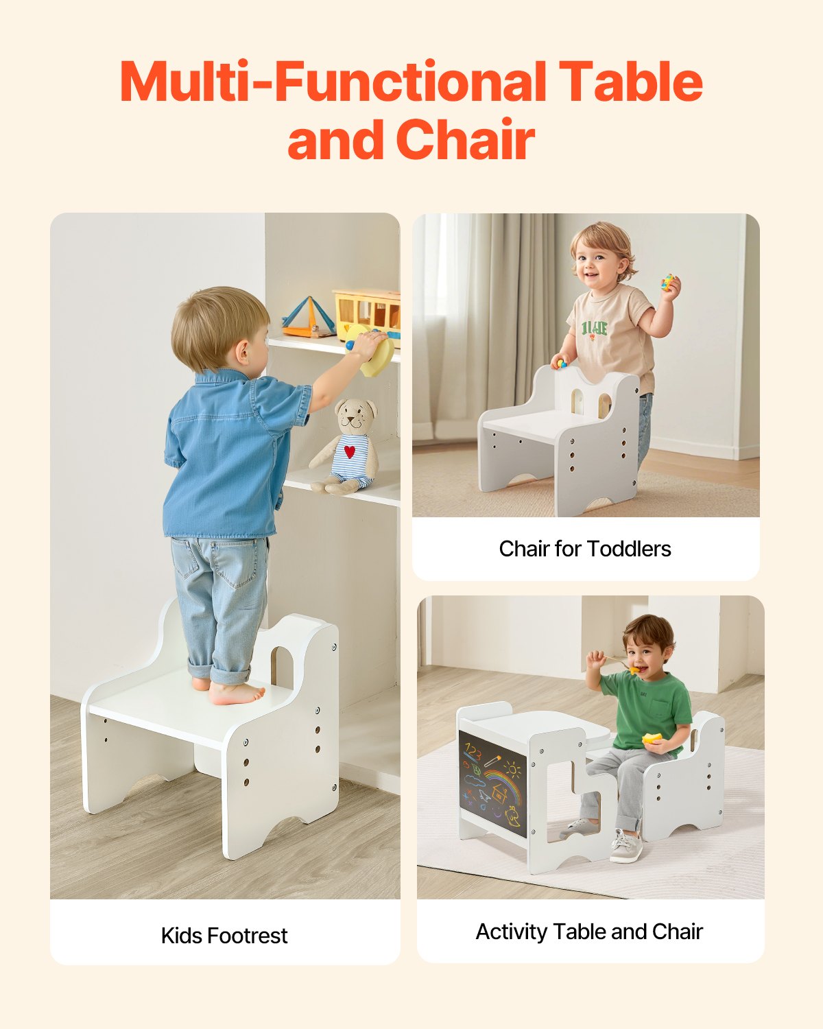 VEVOR Weaning Table and Chair Set Montessori Toddler Desk with Blackboard White 