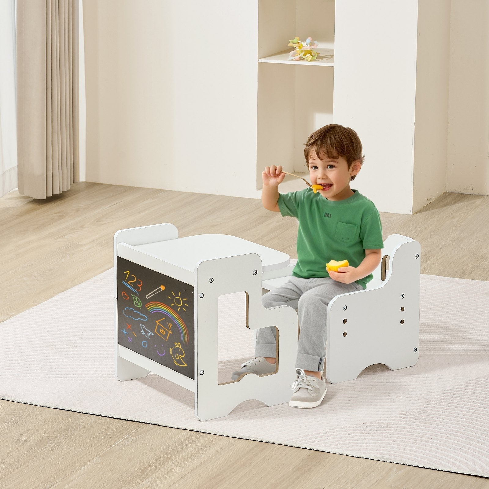 VEVOR Weaning Table and Chair Set Montessori Toddler Desk with Blackboard White 