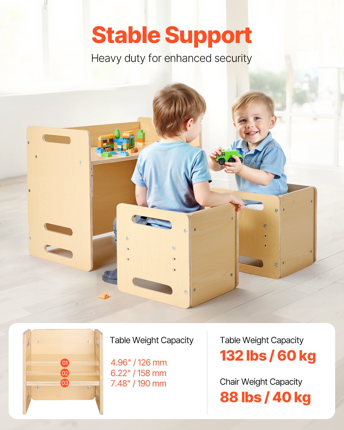 VEVOR Weaning Table and Chair Set Montessori Toddler Desk with 2 Chairs Wood 