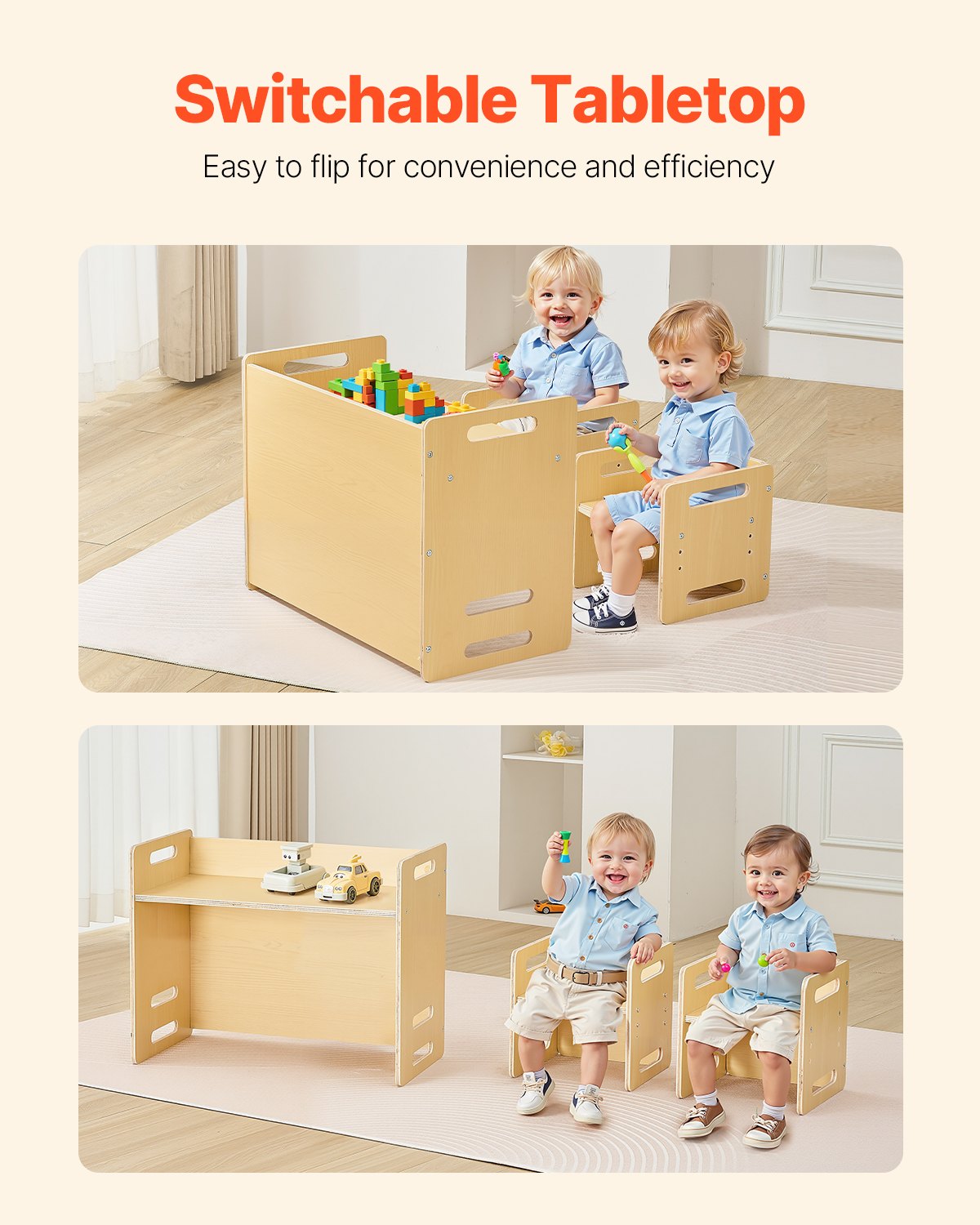 VEVOR Weaning Table and Chair Set Montessori Toddler Desk with 2 Chairs Wood 