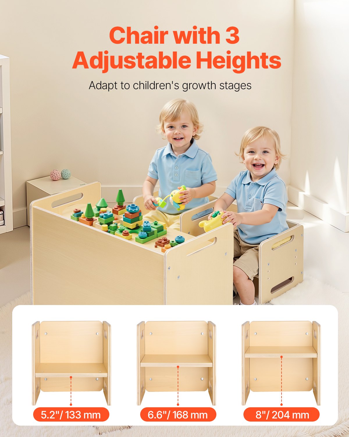 VEVOR Weaning Table and Chair Set Montessori Toddler Desk with 2 Chairs Wood 