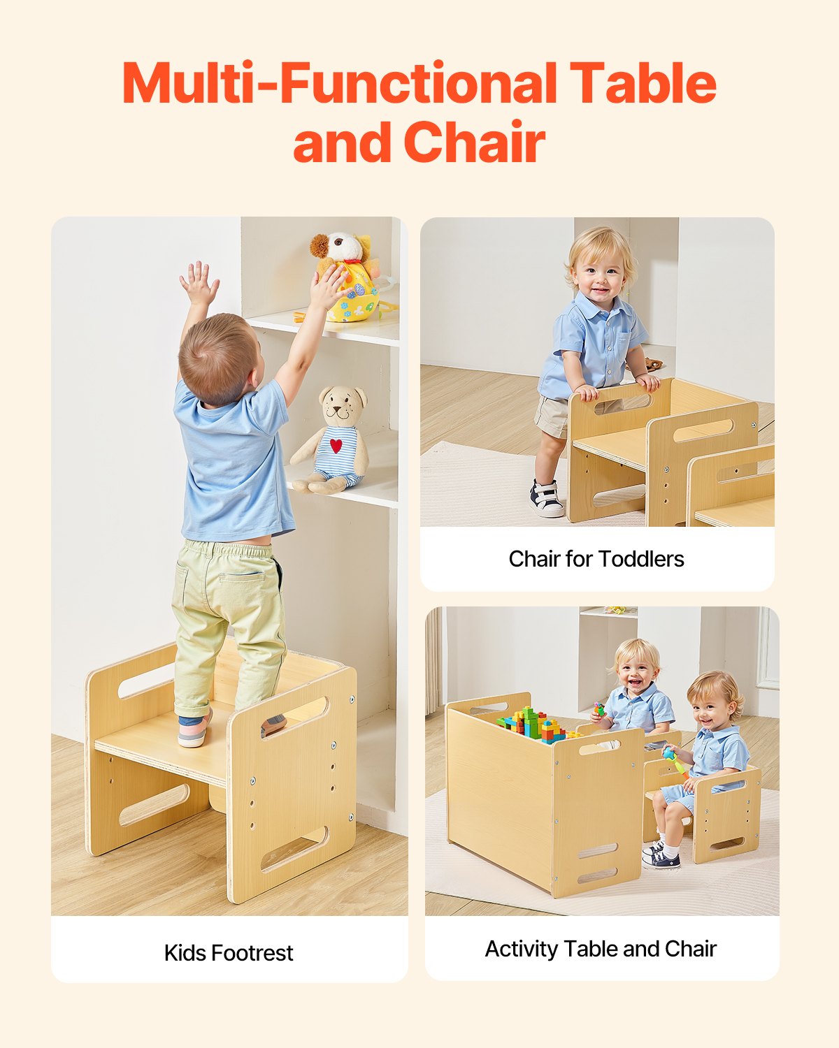 VEVOR Weaning Table and Chair Set Montessori Toddler Desk with 2 Chairs Wood 