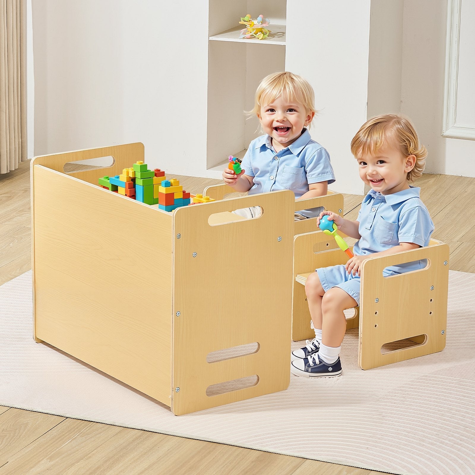 VEVOR Weaning Table and Chair Set Montessori Toddler Desk with 2 Chairs Wood 