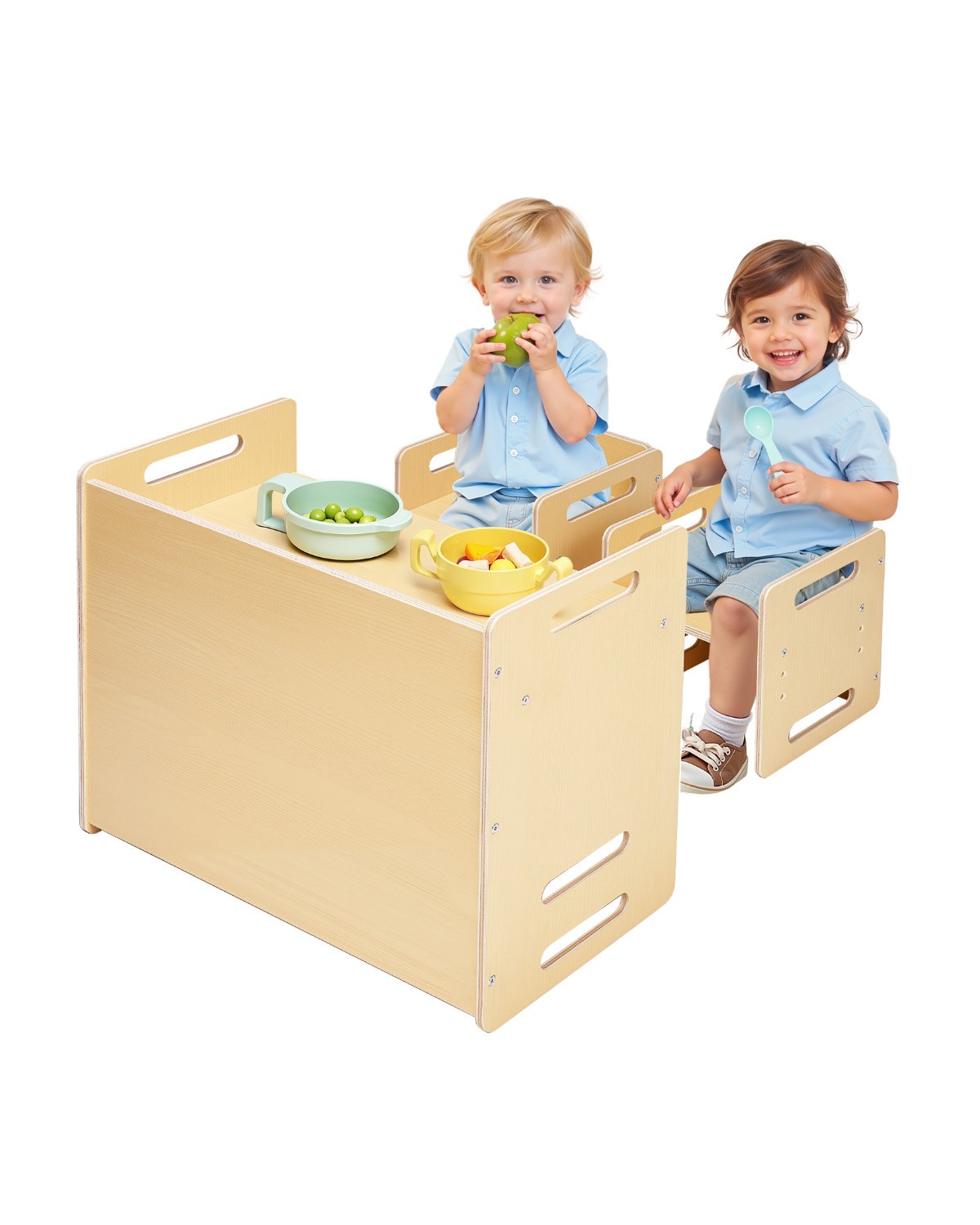 VEVOR Weaning Table and Chair Set Montessori Toddler Desk with 2 Chairs Wood 
