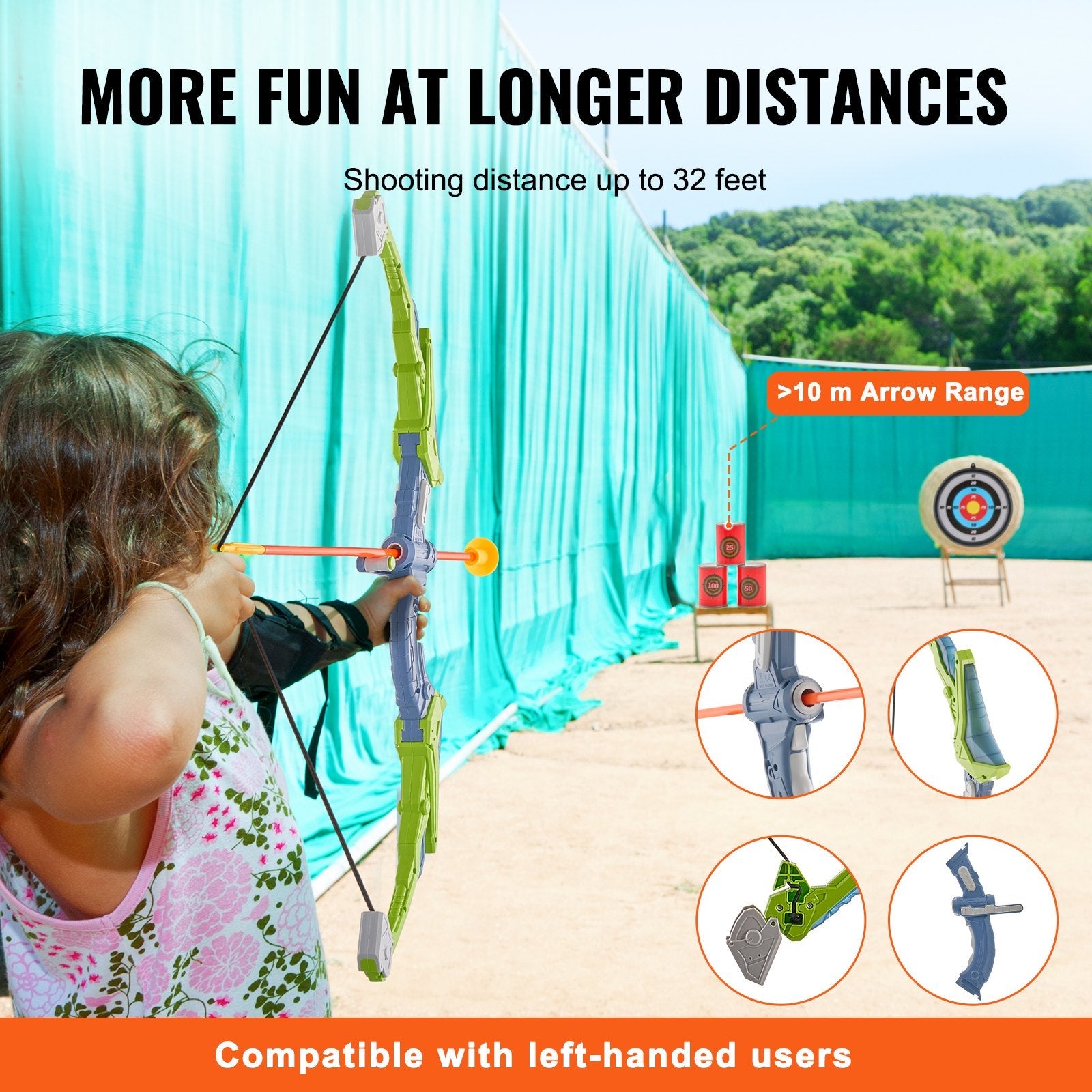VEVOR Bow and Arrow Set for Kids, 2 Pack LED Light Up Archery Set with 20 Suction Cup Arrows, 2 Hanging Targets, 2 Quivers, 3 Target Cans, Outdoor Toy Birthday Gift for Boy & Girl 6 7 8 9 10+ Year Old 