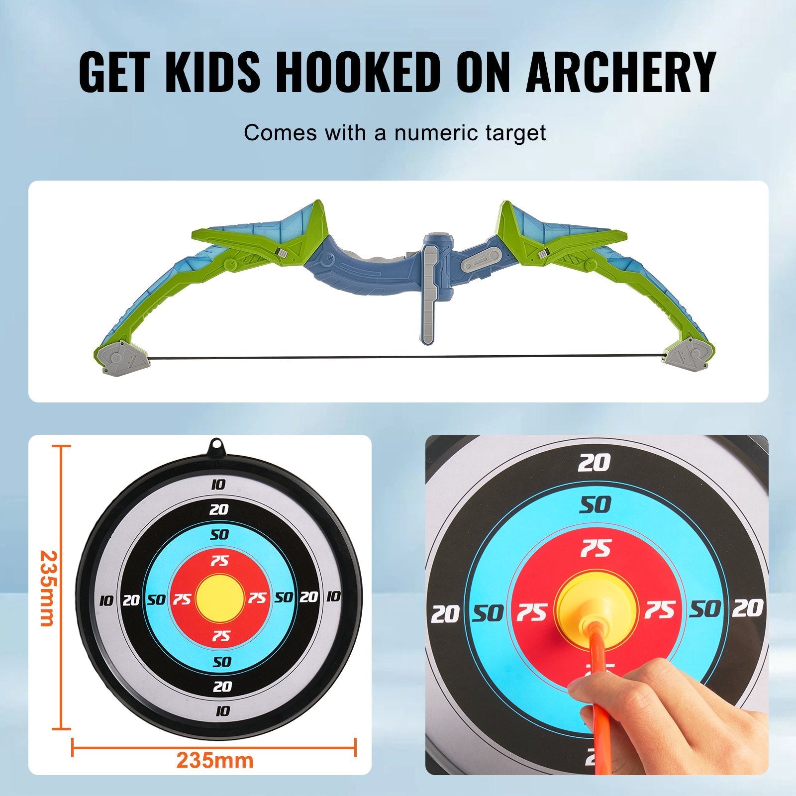VEVOR Bow and Arrow Set for Kids, 2 Pack LED Light Up Archery Set with 20 Suction Cup Arrows, 2 Hanging Targets, 2 Quivers, 3 Target Cans, Outdoor Toy Birthday Gift for Boy & Girl 6 7 8 9 10+ Year Old 