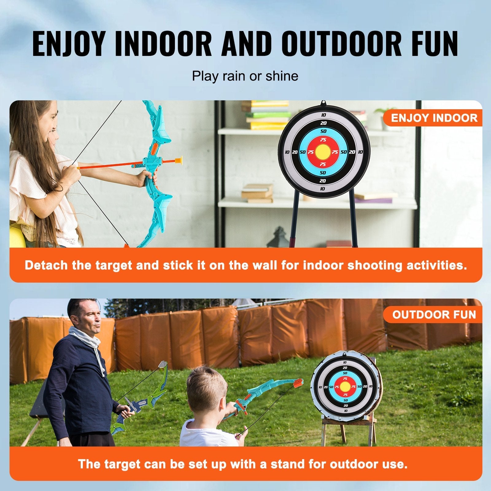 VEVOR Bow and Arrow Set for Kids, 2 Pack LED Light Up Archery Set with 20 Suction Cup Arrows, 2 Hanging Targets, 2 Quivers, 3 Target Cans, Outdoor Toy Birthday Gift for Boy & Girl 6 7 8 9 10+ Year Old 