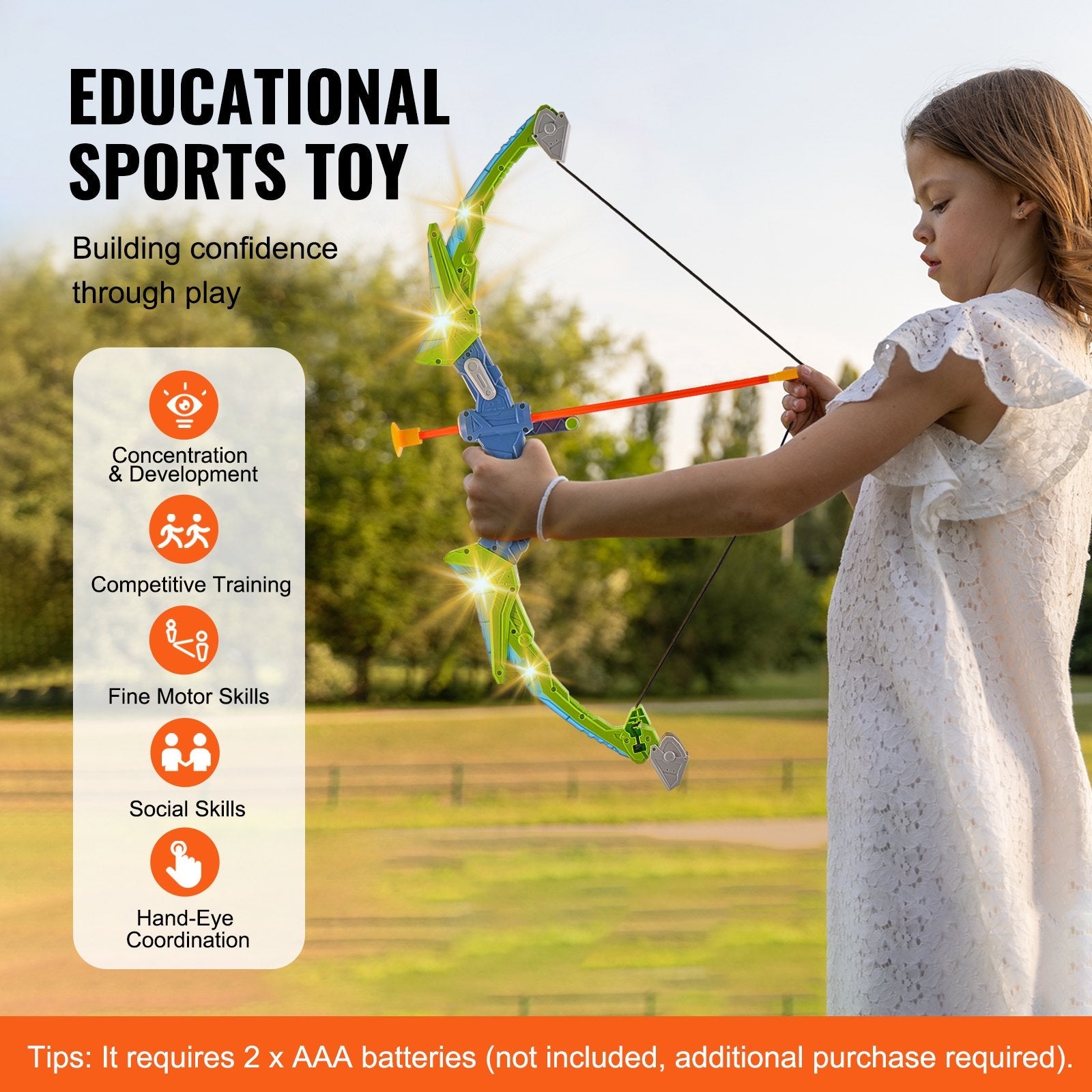 VEVOR Bow and Arrow Set for Kids, 2 Pack LED Light Up Archery Set with 20 Suction Cup Arrows, 2 Hanging Targets, 2 Quivers, 3 Target Cans, Outdoor Toy Birthday Gift for Boy & Girl 6 7 8 9 10+ Year Old 