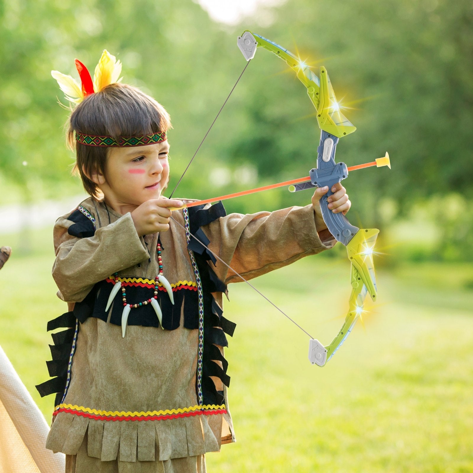 VEVOR Bow and Arrow Set for Kids, 2 Pack LED Light Up Archery Set with 20 Suction Cup Arrows, 2 Hanging Targets, 2 Quivers, 3 Target Cans, Outdoor Toy Birthday Gift for Boy & Girl 6 7 8 9 10+ Year Old 