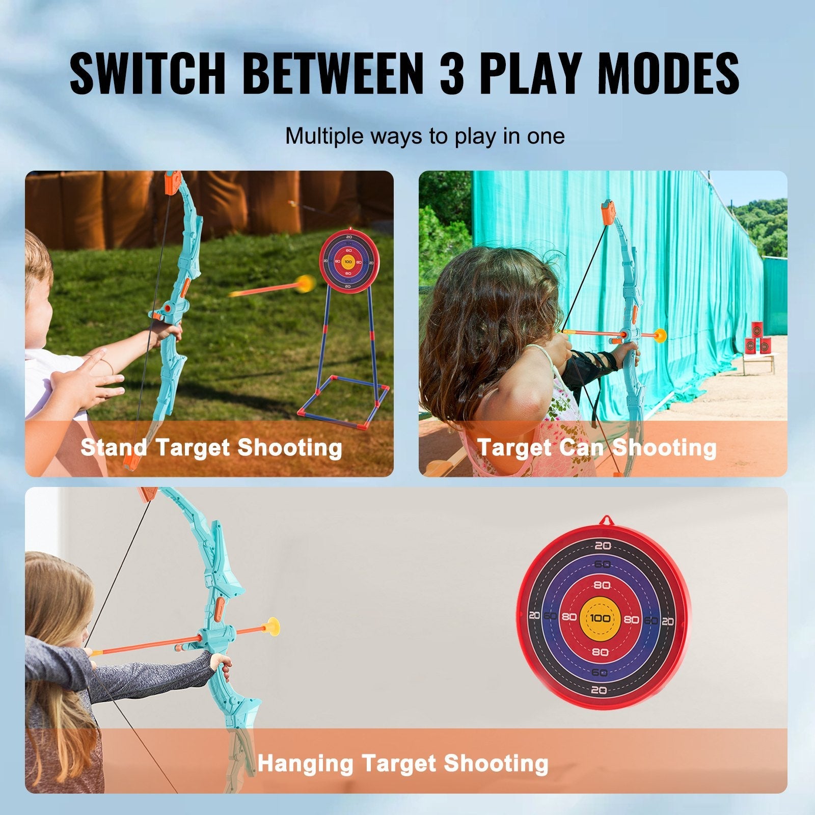 VEVOR Kids Bow and Arrow Set LED Light Up Outdoor Archery Kit Children 10 Arrows 