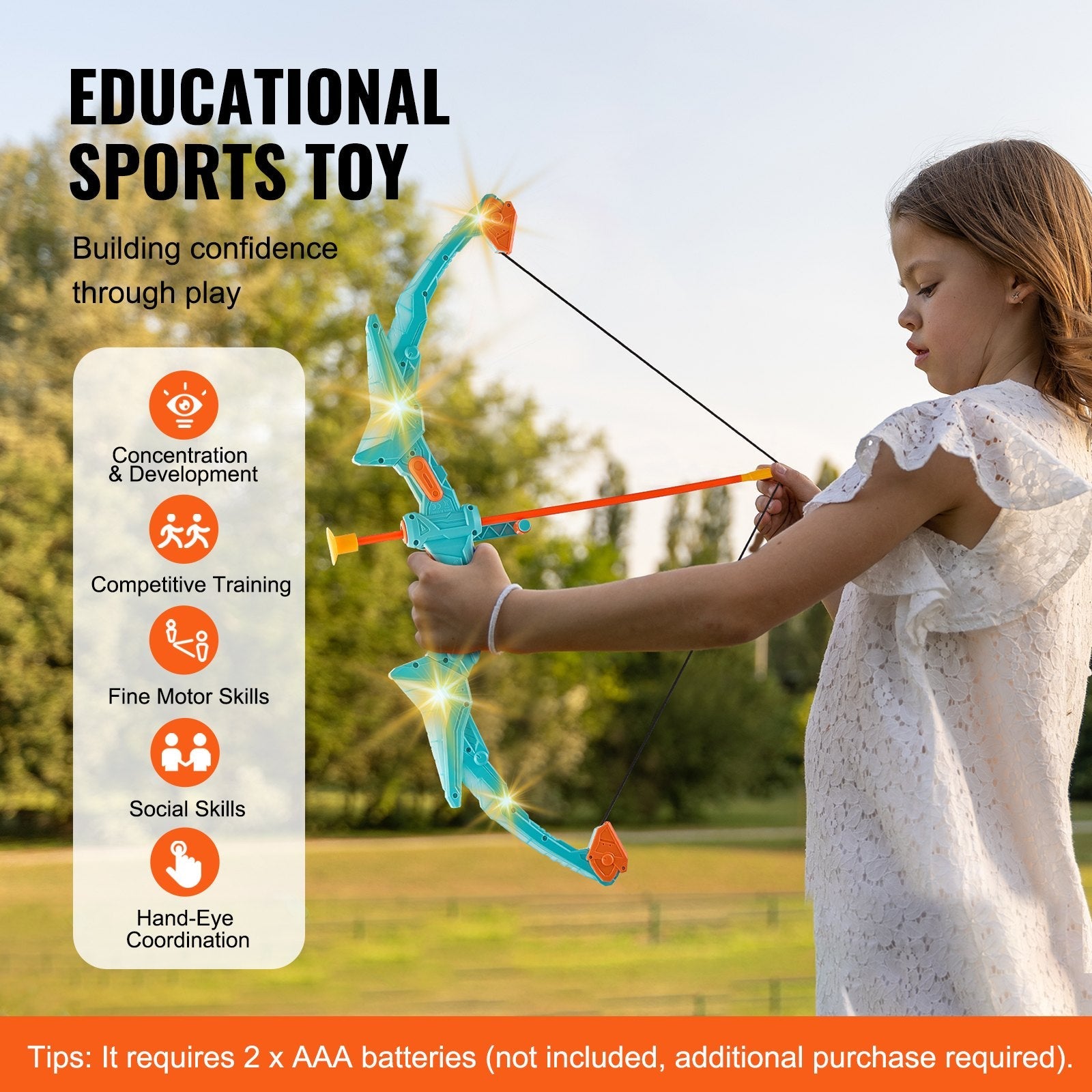 VEVOR Kids Bow and Arrow Set LED Light Up Outdoor Archery Kit Children 10 Arrows 