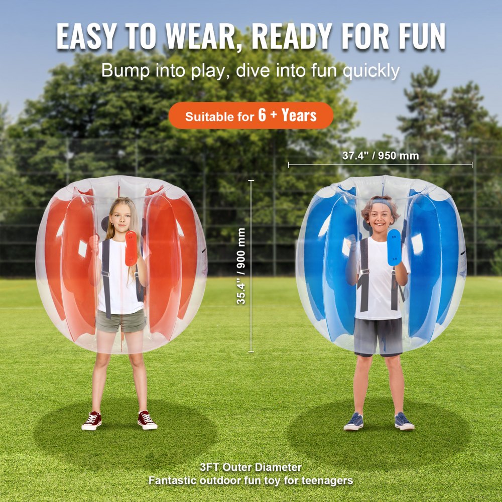 VEVOR Inflatable Bumper Balls 2-Pack, 3FT/0.9M Body Sumo Zorb Balls for Kids & Teens, Durable PVC Human Hamster Bubble Balls for Outdoor Team Gaming Play, Bumper Bopper Toys for Playground, Yard, Par 