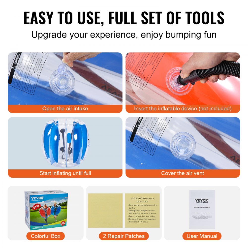 VEVOR Inflatable Bumper Balls 2-Pack, 3FT/0.9M Body Sumo Zorb Balls for Kids & Teens, Durable PVC Human Hamster Bubble Balls for Outdoor Team Gaming Play, Bumper Bopper Toys for Playground, Yard, Par 