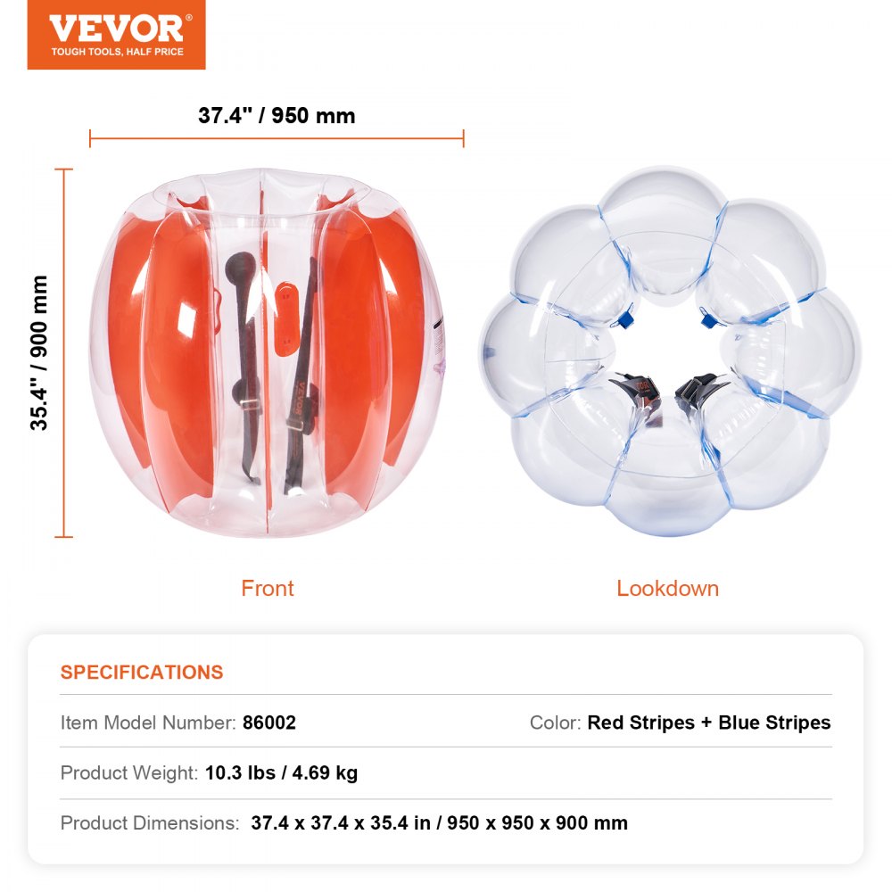VEVOR Inflatable Bumper Balls 2-Pack, 3FT/0.9M Body Sumo Zorb Balls for Kids & Teens, Durable PVC Human Hamster Bubble Balls for Outdoor Team Gaming Play, Bumper Bopper Toys for Playground, Yard, Par 