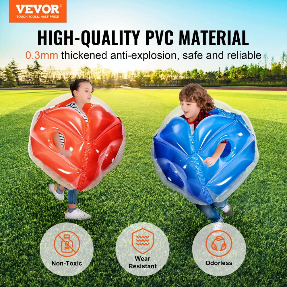VEVOR Inflatable Bumper Balls 2-Pack, 2FT/0.6M Body Sumo Zorb Balls for Kids, Durable PVC Human Hamster Bubble Balls for Child Outdoor Team Gaming Play, Bumper Bopper Toys for Playground, Yard, Park 