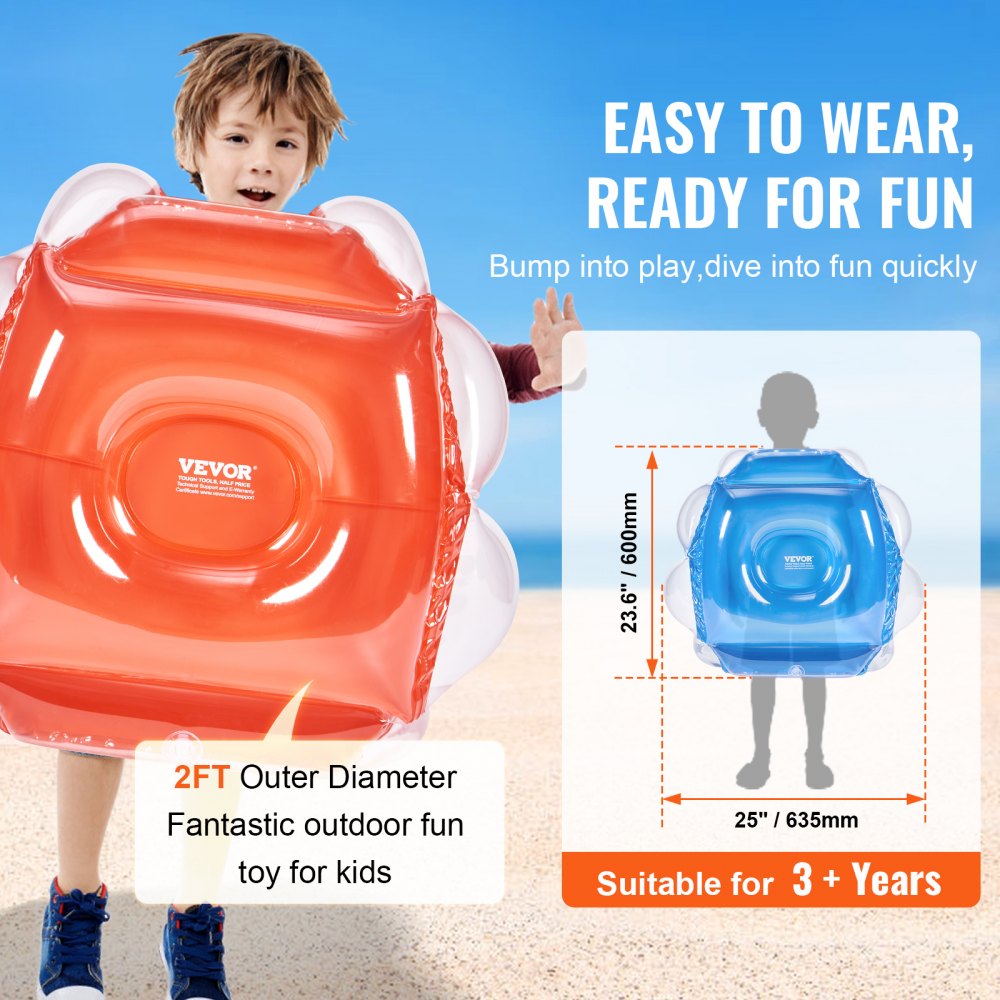 VEVOR Inflatable Bumper Balls 2-Pack, 2FT/0.6M Body Sumo Zorb Balls for Kids, Durable PVC Human Hamster Bubble Balls for Child Outdoor Team Gaming Play, Bumper Bopper Toys for Playground, Yard, Park 