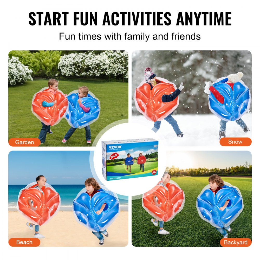 VEVOR Inflatable Bumper Balls 2-Pack, 2FT/0.6M Body Sumo Zorb Balls for Kids, Durable PVC Human Hamster Bubble Balls for Child Outdoor Team Gaming Play, Bumper Bopper Toys for Playground, Yard, Park 