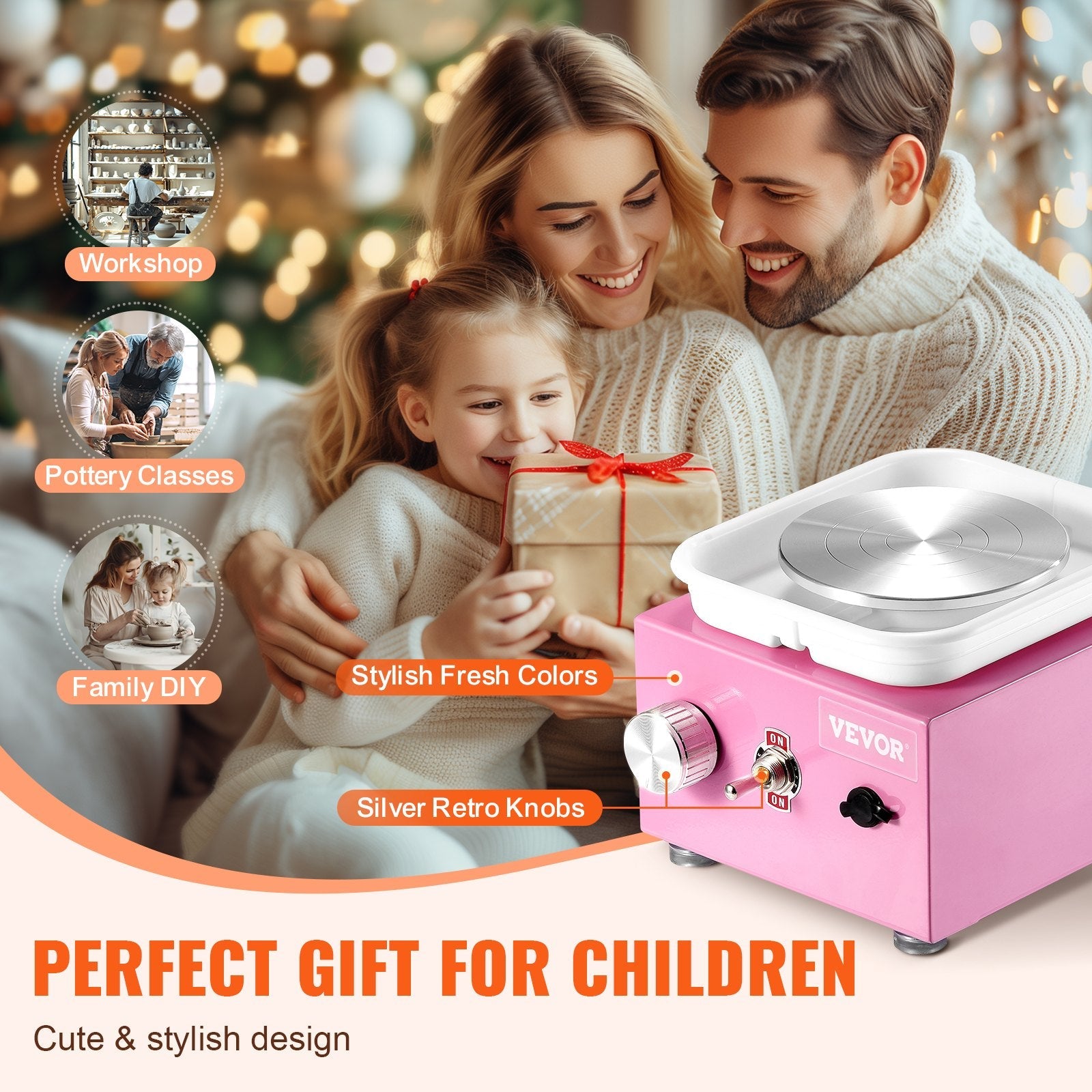 VEVOR Mini Pottery Wheel Electric Ceramic Wheel Machine 0-320RPM Speed Pink 
