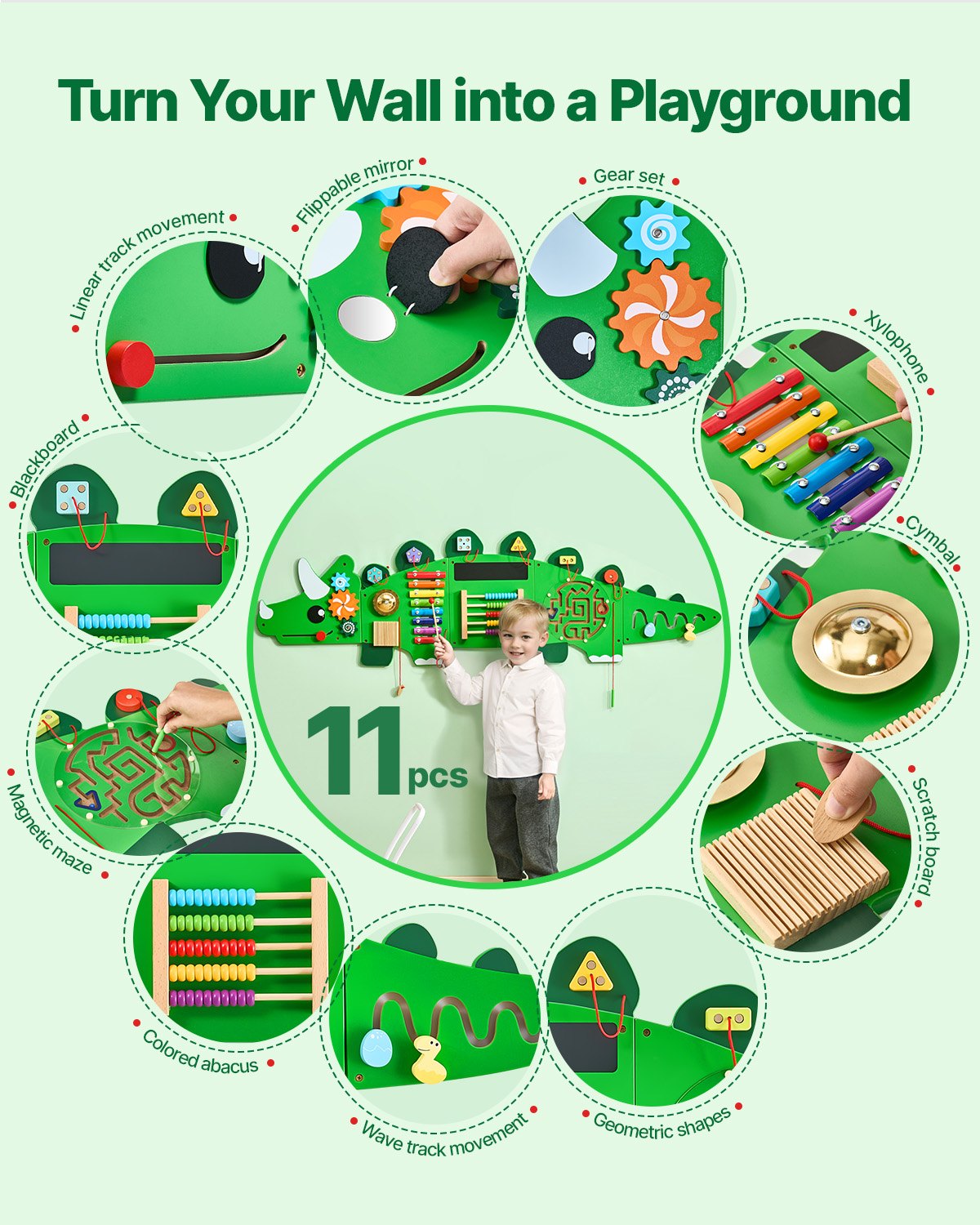 VEVOR Dinosaur Activity Wall Busy Board Panels 11 Activities Sensory Wall Panel 