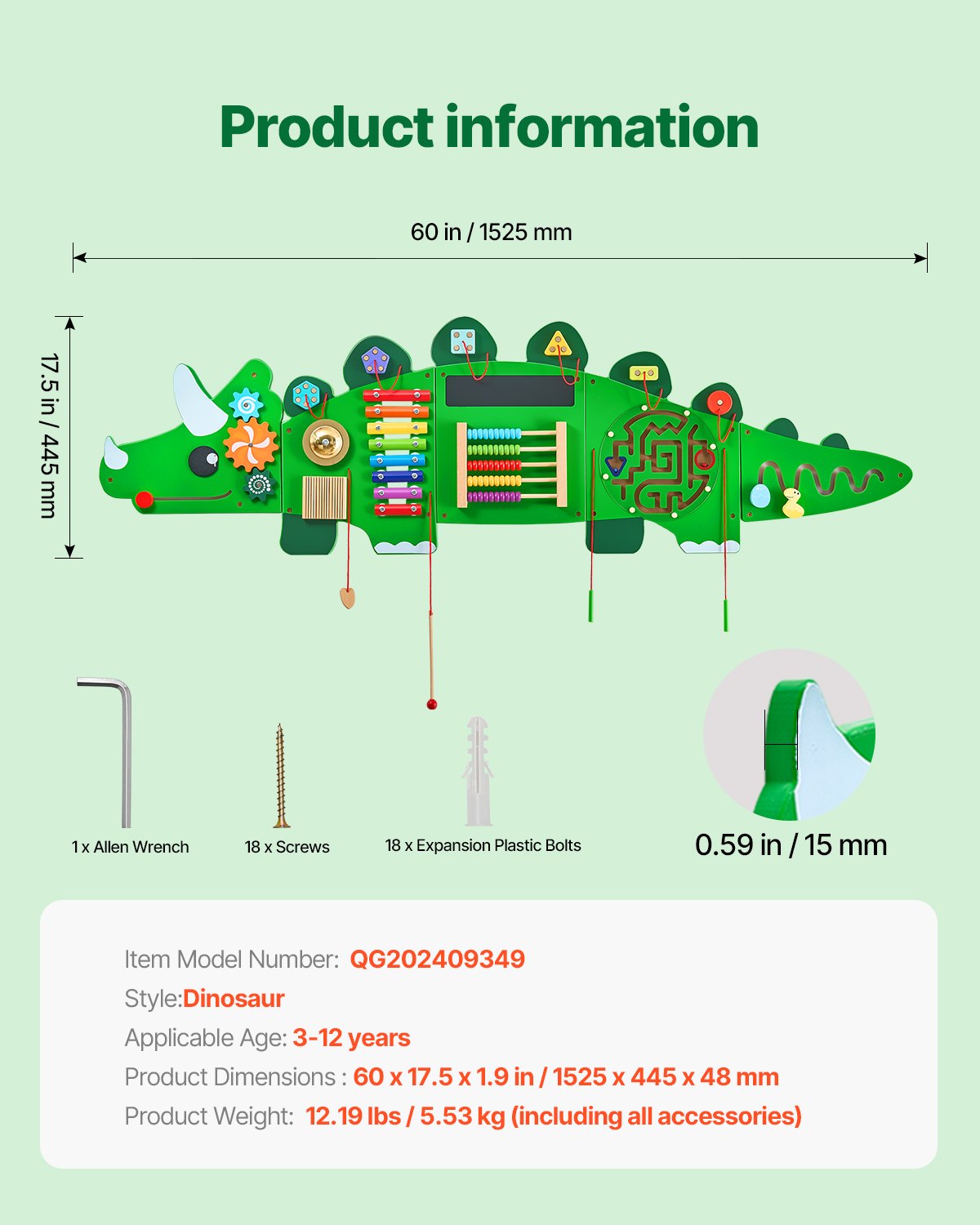 VEVOR Dinosaur Activity Wall Busy Board Panels 11 Activities Sensory Wall Panel 
