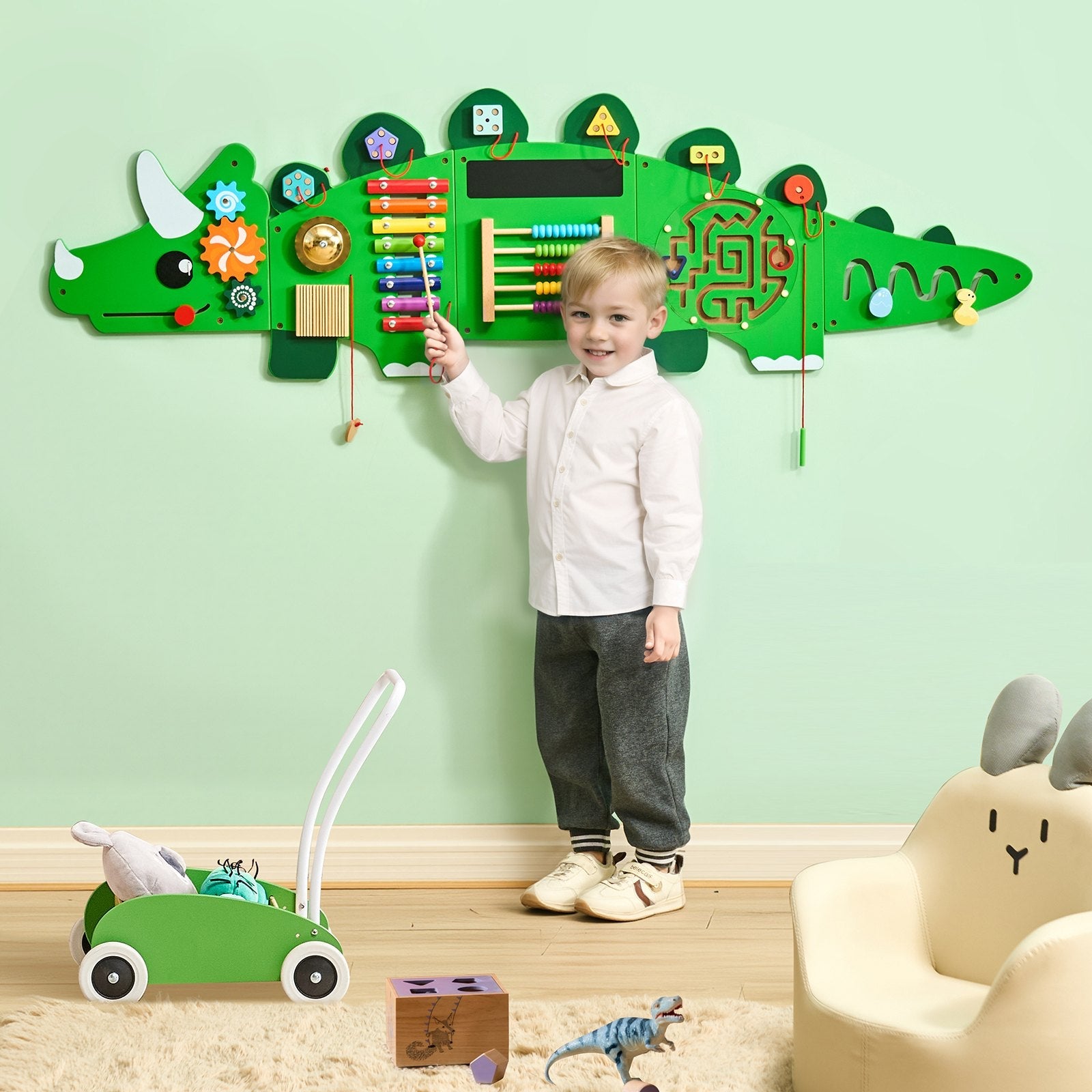 VEVOR Dinosaur Activity Wall Busy Board Panels 11 Activities Sensory Wall Panel 