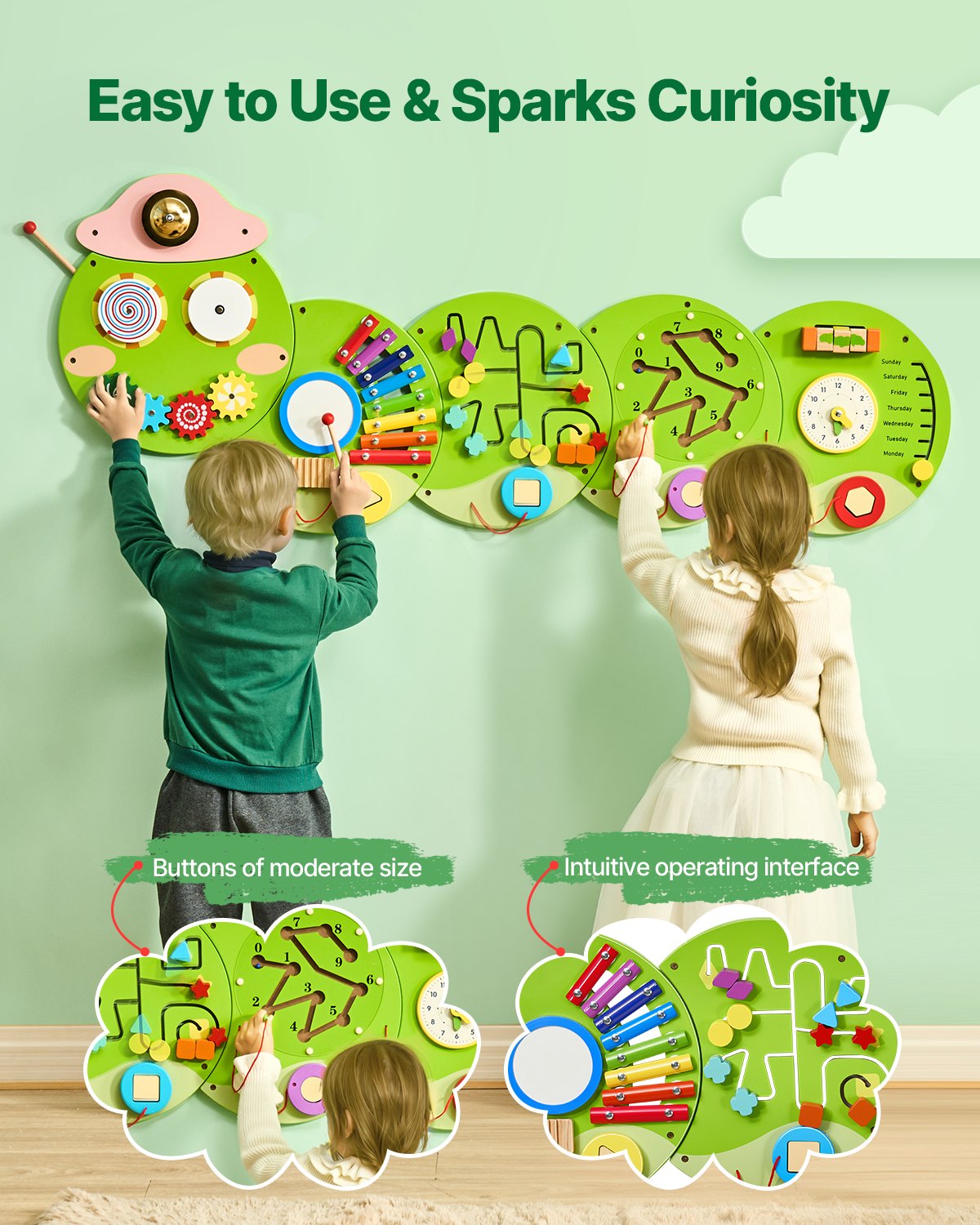 VEVOR Caterpillar Activity Wall Busy Board Panels 12 Activities Sensory Wall Toy 