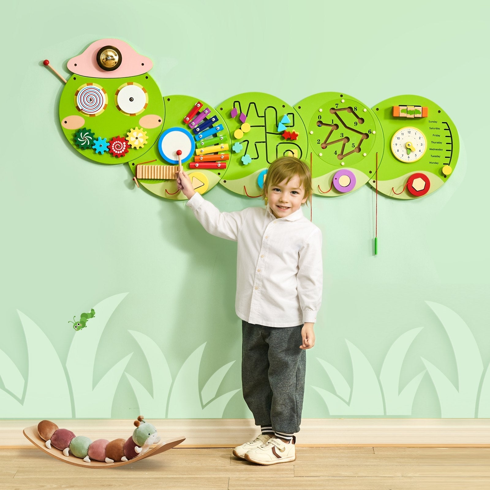 VEVOR Caterpillar Activity Wall Busy Board Panels 12 Activities Sensory Wall Toy 
