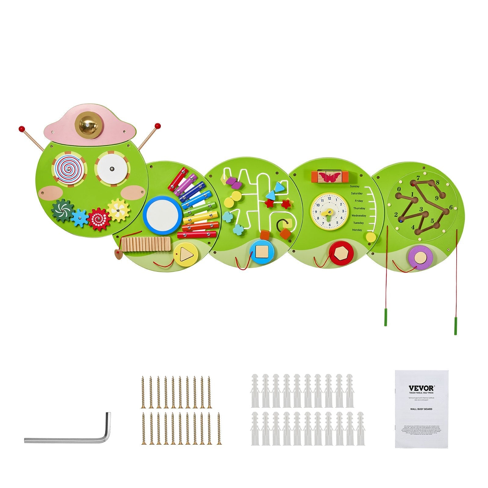 VEVOR Caterpillar Activity Wall Busy Board Panels 12 Activities Sensory Wall Toy 