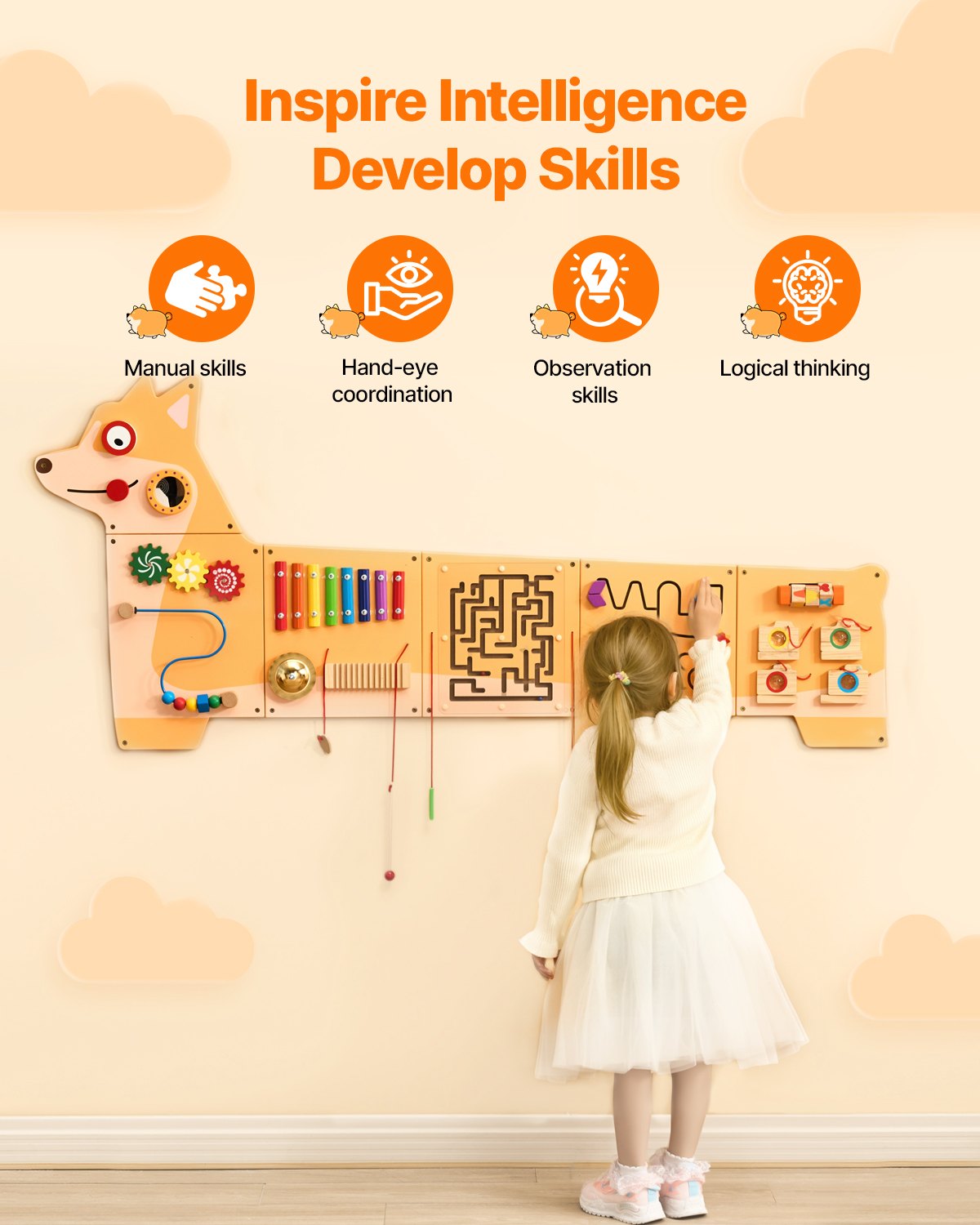 VEVOR Puppy Activity Wall Busy Board Panels 12 Activities Sensory Wall Panel 