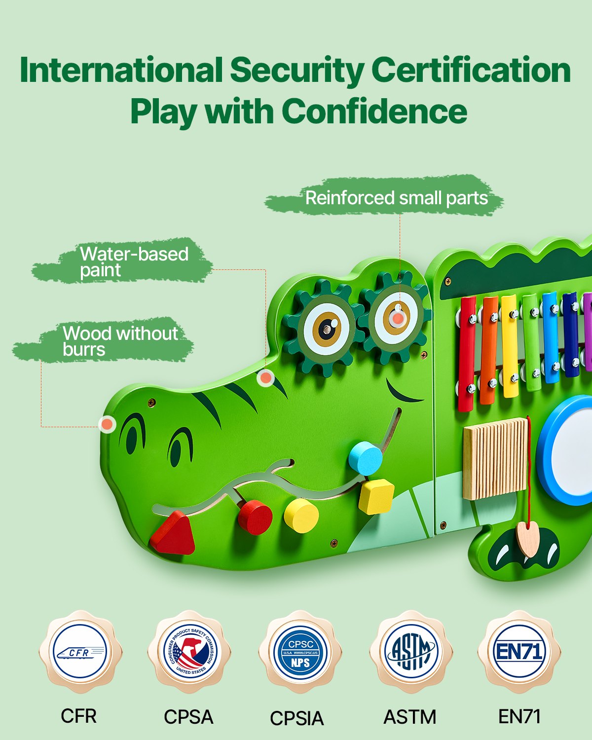 VEVOR Crocodile Activity Wall Busy Board Panels 9 Activities Sensory Wall Panel 