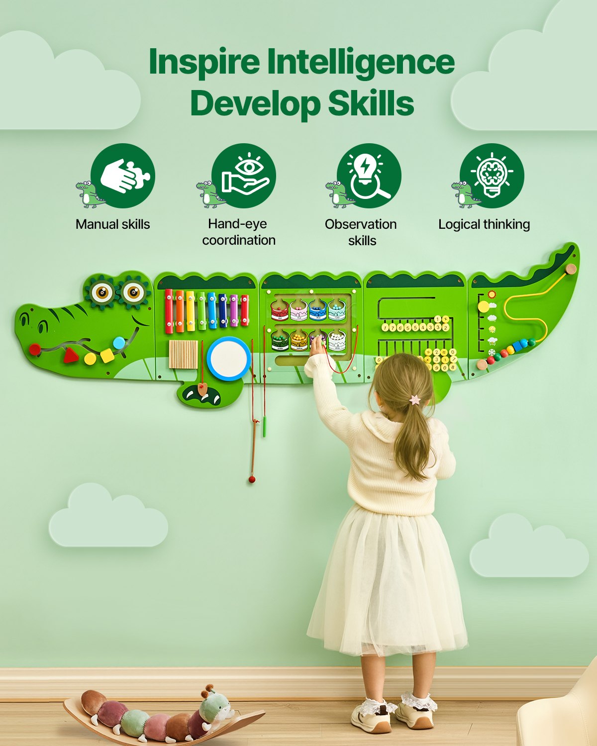 VEVOR Crocodile Activity Wall Busy Board Panels 9 Activities Sensory Wall Panel 