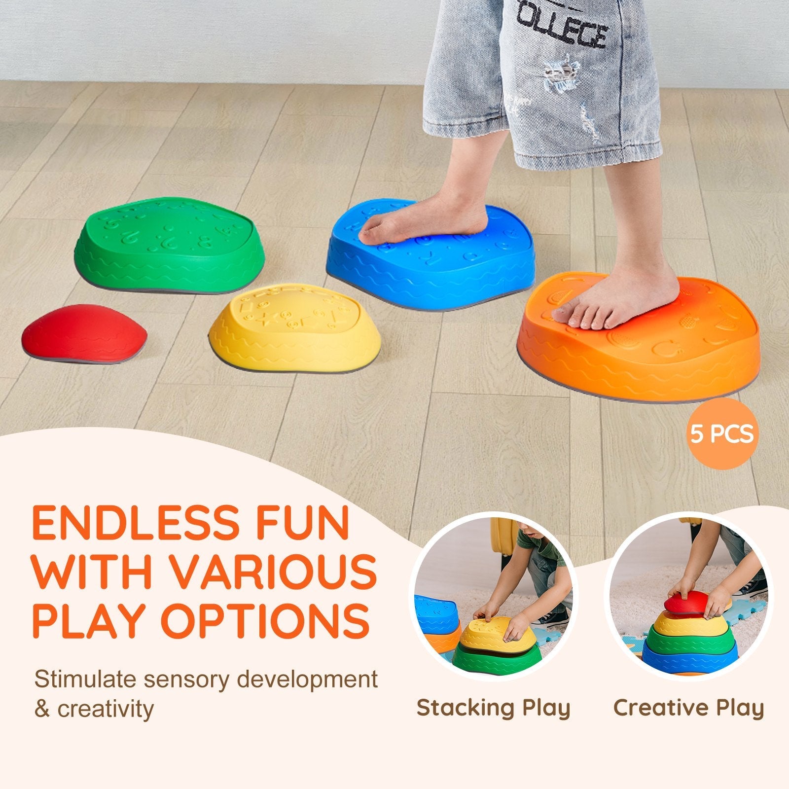 VEVOR Kids Balance Stepping Stones Sensory Obstacle Course 5 PCS Outdoor Indoor 