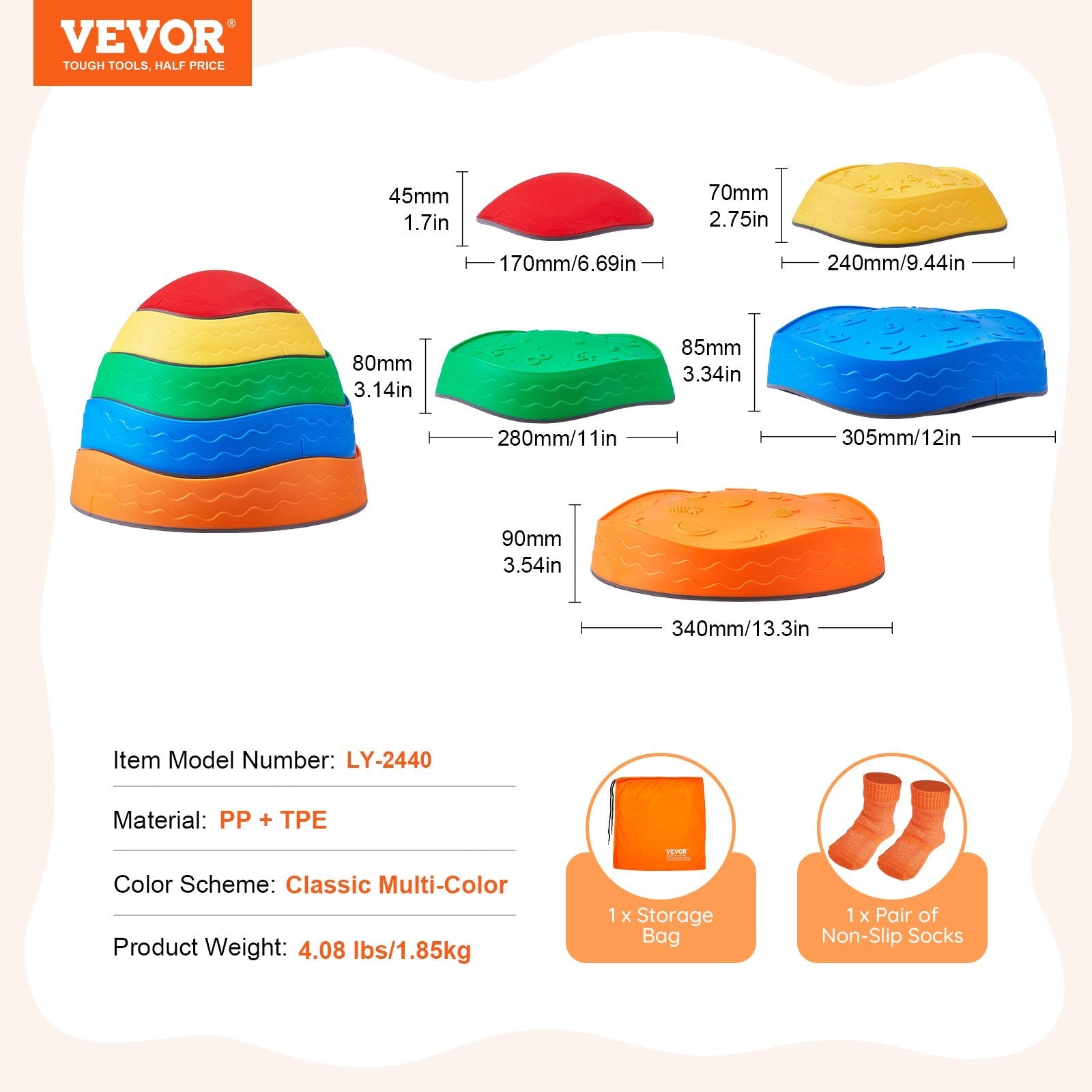 VEVOR Kids Balance Stepping Stones Sensory Obstacle Course 5 PCS Outdoor Indoor 