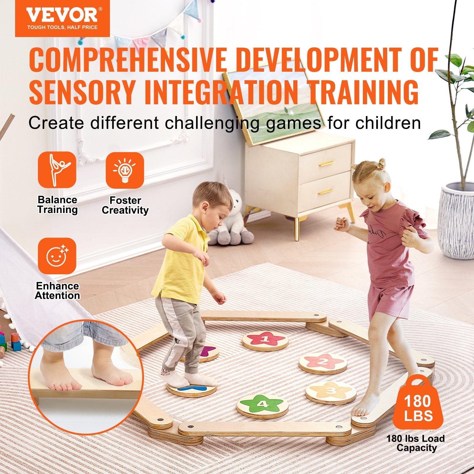 VEVOR Kids Balance Beam Stepping Stones Gymnastics Children Balance Board 6 PCS 
