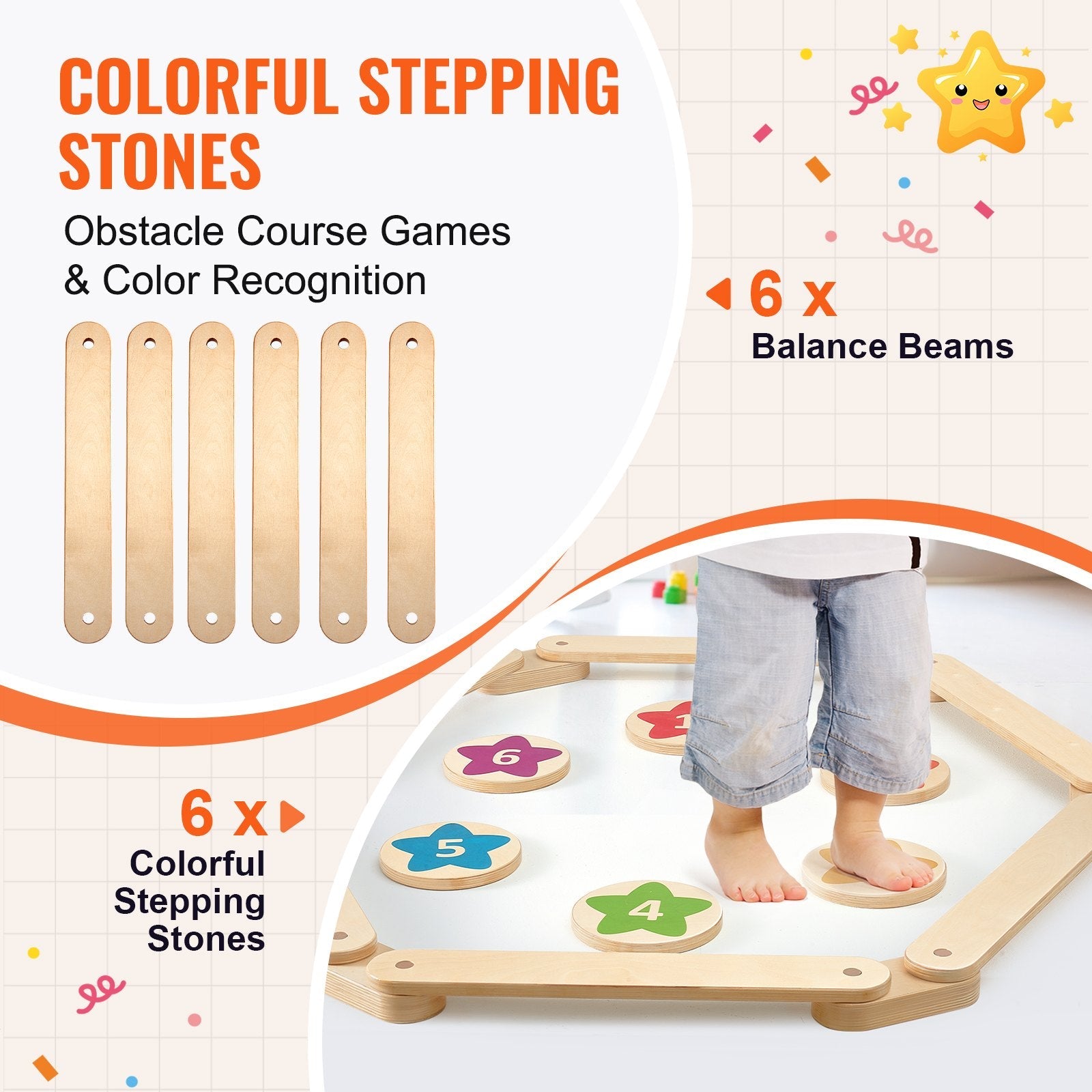 VEVOR Kids Balance Beam Stepping Stones Gymnastics Children Balance Board 6 PCS 
